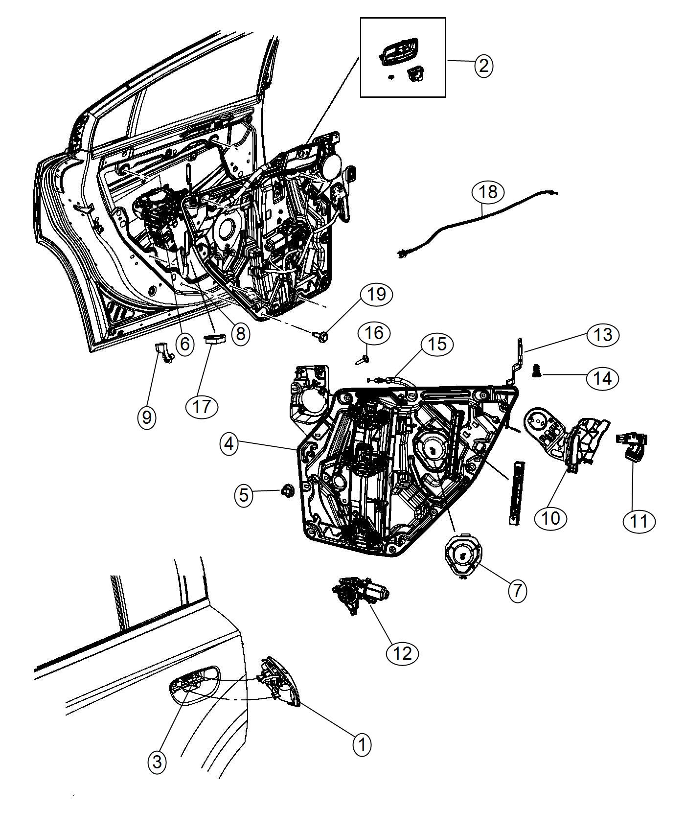 Diagram Rear Door, Hardware Components, Charger. for your Dodge