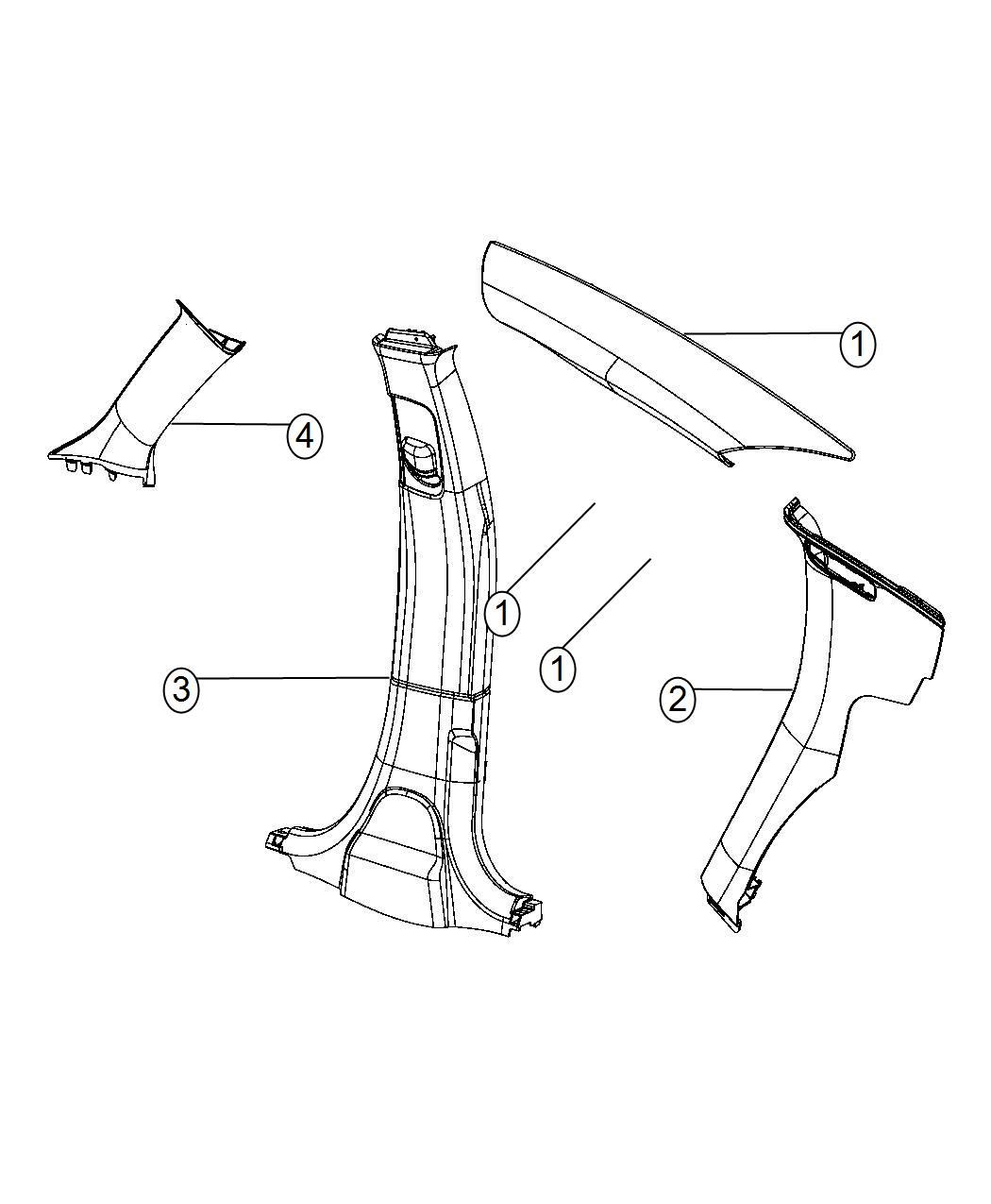 Diagram Interior Moldings and Pillars - A, B and C Pillars. for your 2002 Chrysler 300  M 