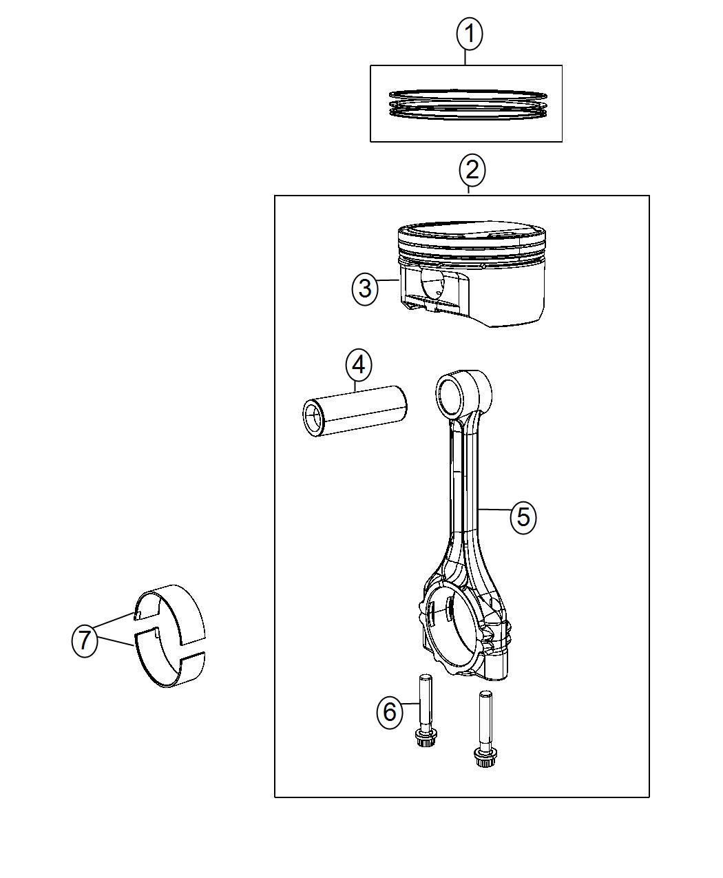 Diagram Pistons, Piston Rings, Connecting Rods And Connecting Rod Bearings 6.4L [6.4L V8 SRT HEMI MDS Engine] With MDS. for your Dodge