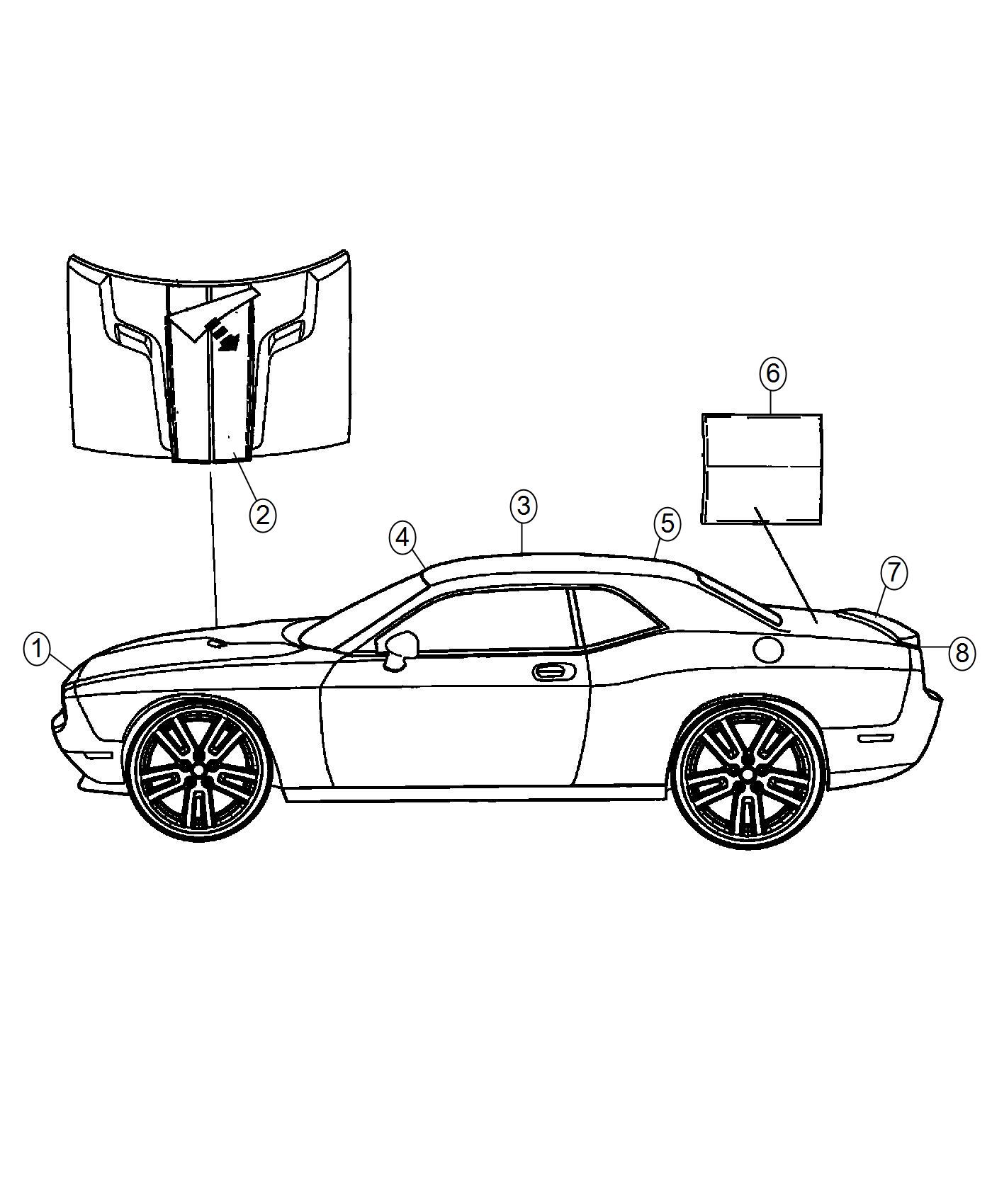 Diagram Rallye Pkg. Dual Stripes and Black Top. for your Dodge Challenger  