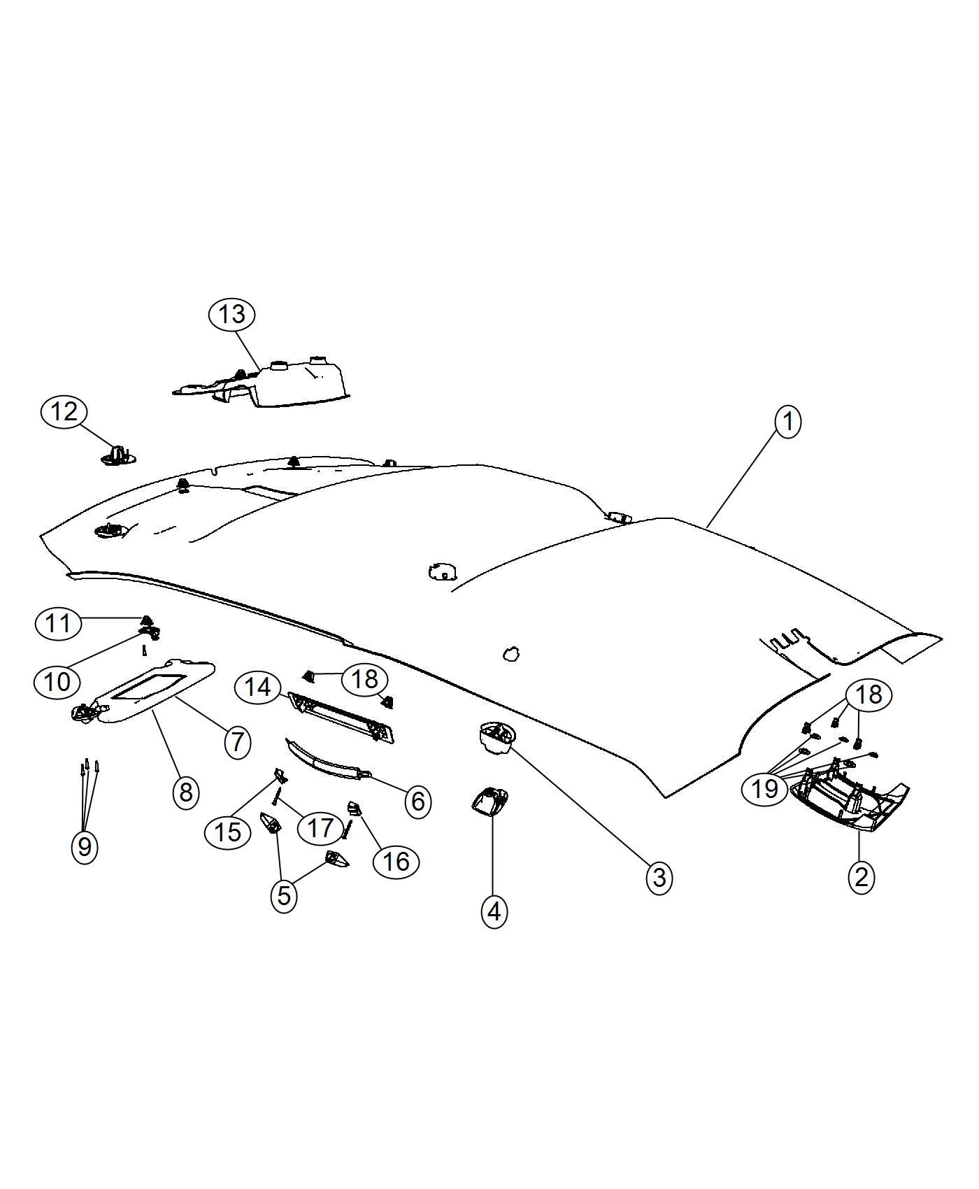 Diagram Headliners and Visors. for your 2001 Chrysler 300  M 