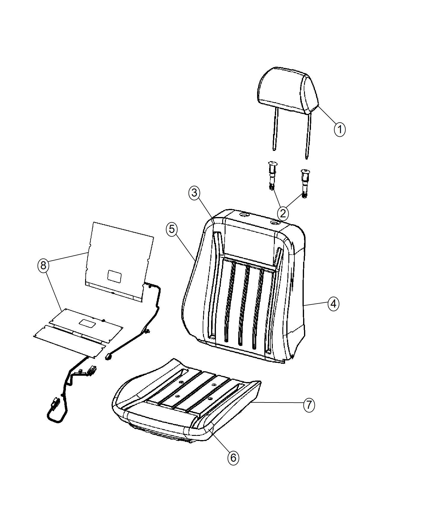 Diagram Front Seat - Bucket - Trim Code [RL]. for your 2006 Ram 2500   