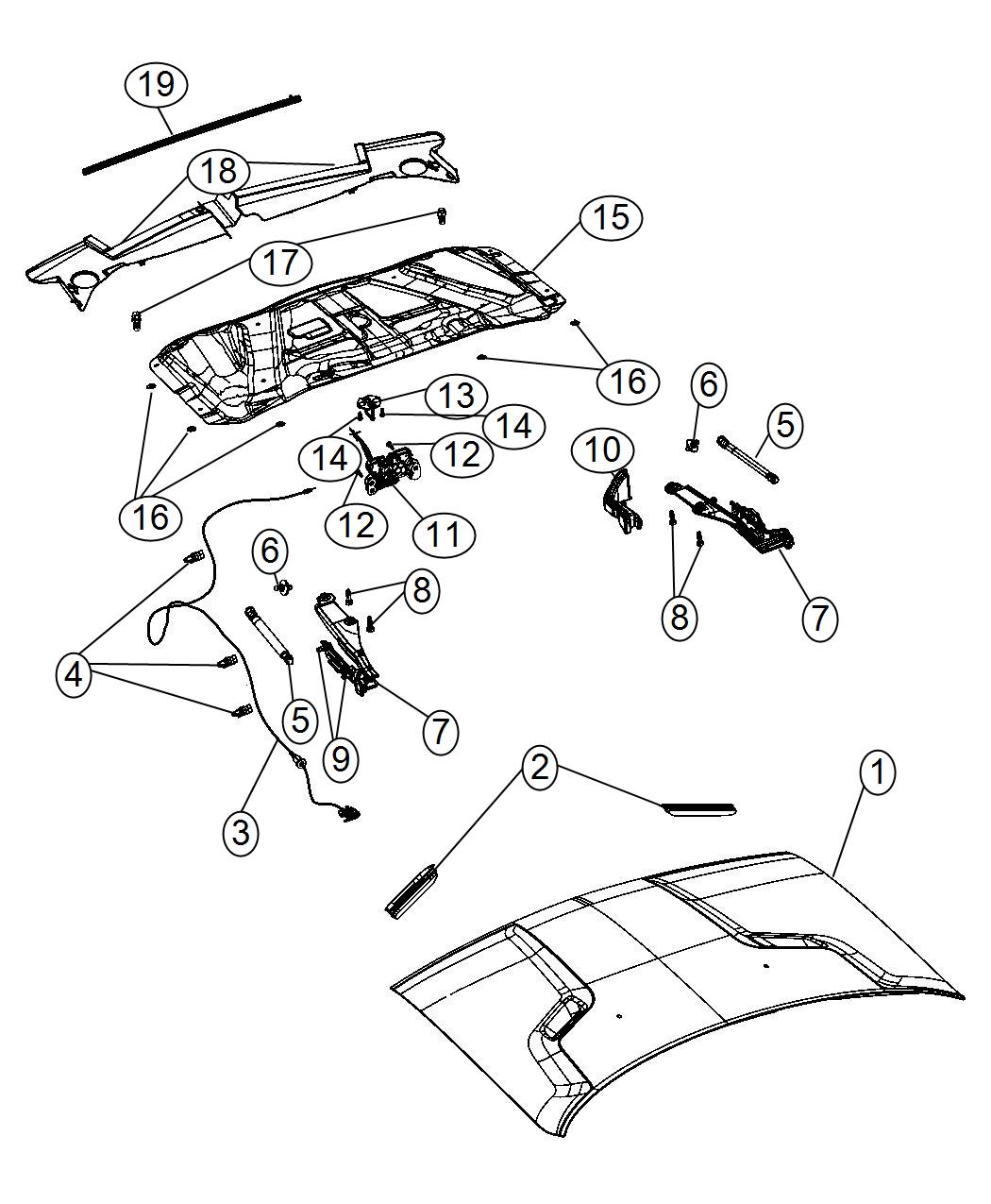 Diagram Hood and Related Parts. for your Dodge Challenger  