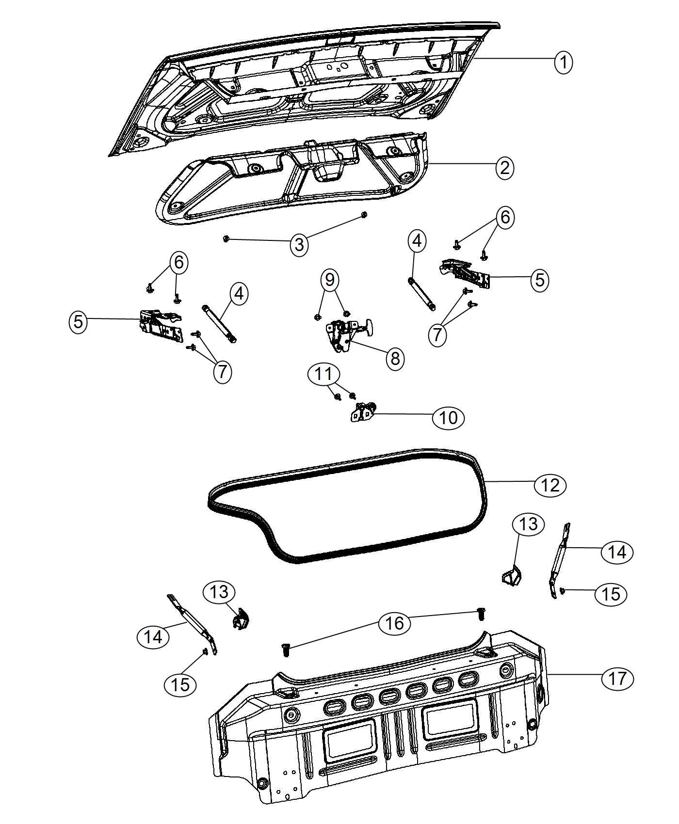 Diagram Deck Lid and Related Parts. for your 2019 Dodge Charger   