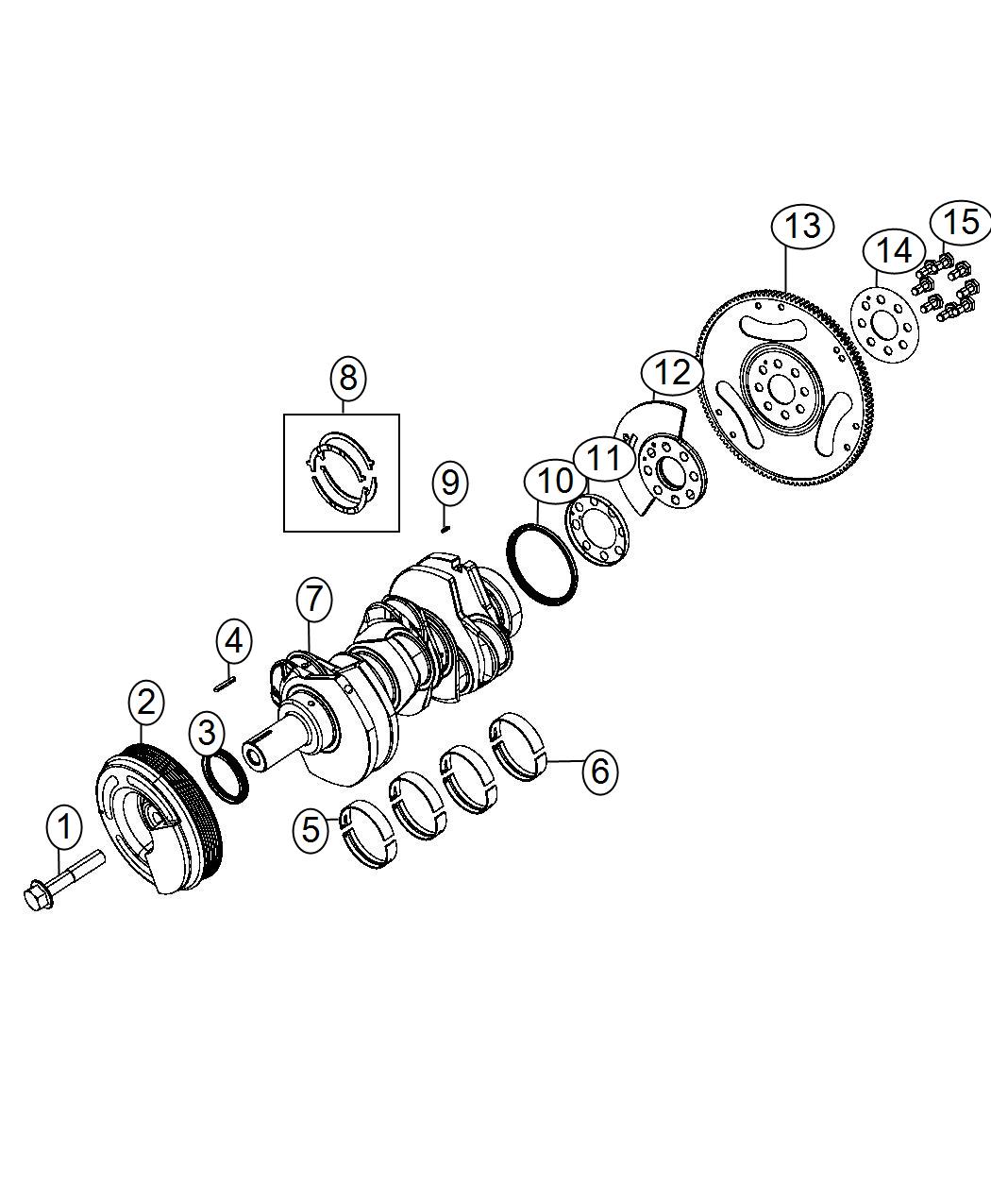 Diagram Crankshaft, Crankshaft Bearings, Damper And Flywheel 3.0L Diesel [3.0L V6 Turbo Diesel Engine]. for your 2002 Chrysler 300 M  