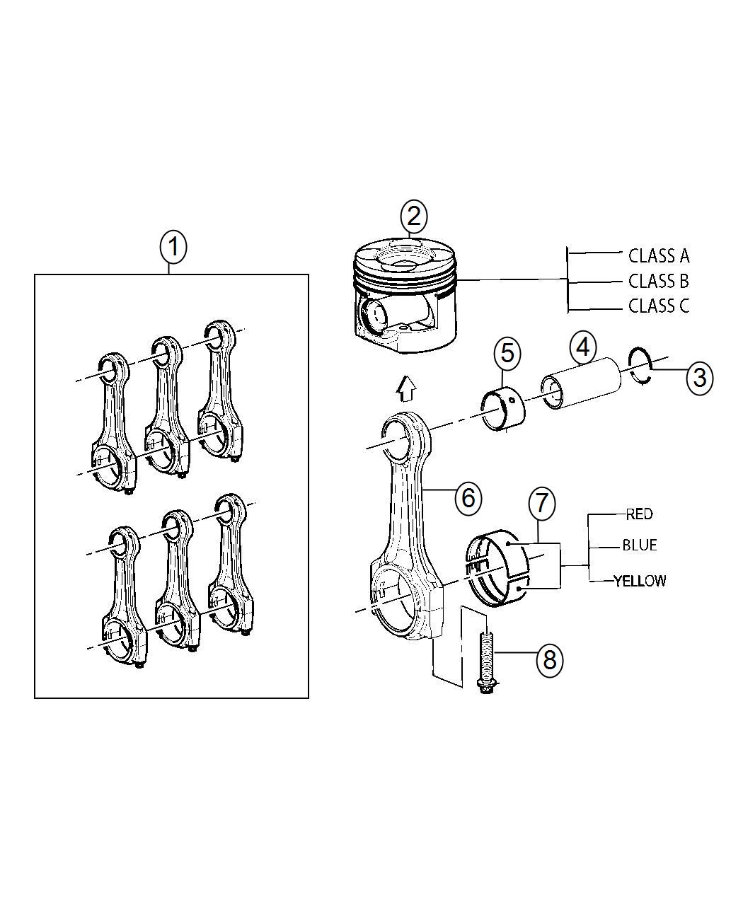 Diagram Pistons, Piston Rings, Connecting Rods And Connecting Rod Bearings 3.0L Diesel [3.0L V6 Turbo Diesel Engine]. for your 1999 Chrysler 300 M  