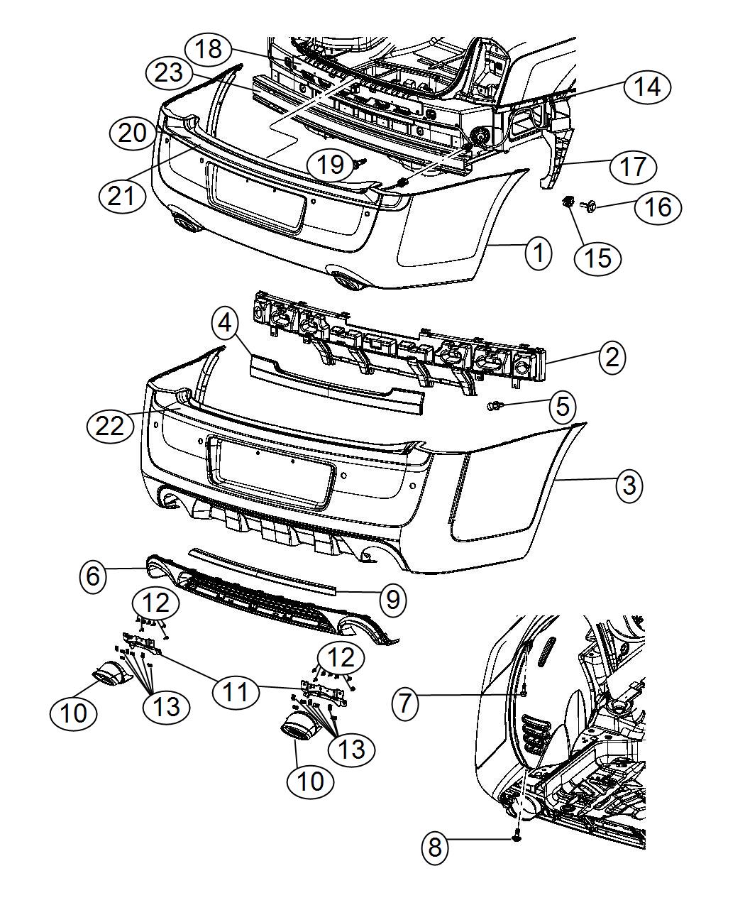 Diagram Fascia, Rear. for your 1999 Chrysler 300  M 