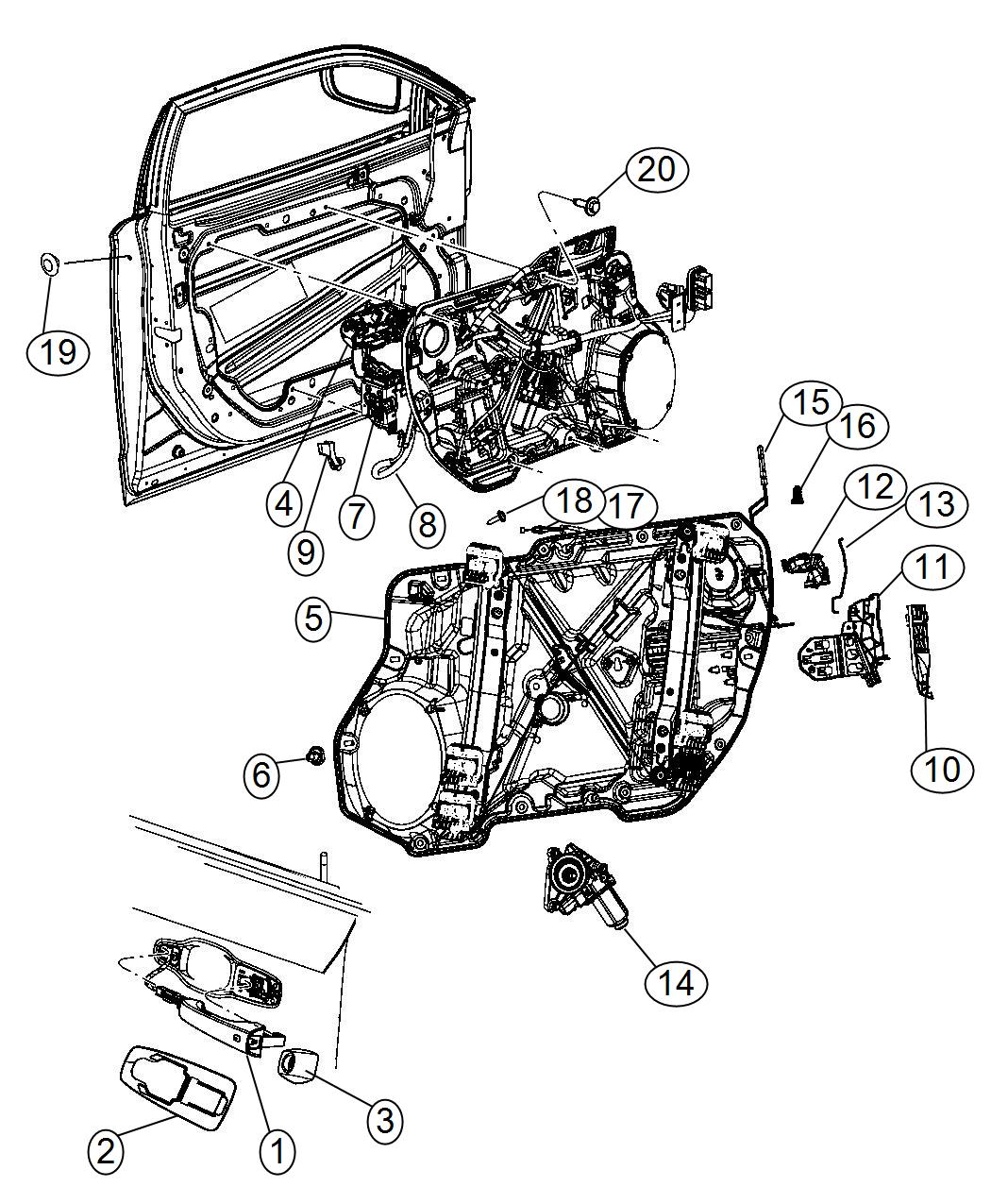 Diagram Front Door, Hardware Components, 300. for your 2014 Chrysler Town & Country   