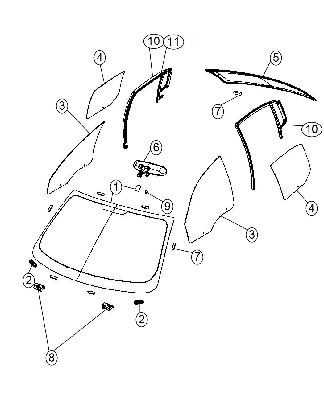 Diagram Glass, Glass Hardware and Interior Mirrors. for your 2014 Chrysler 200   