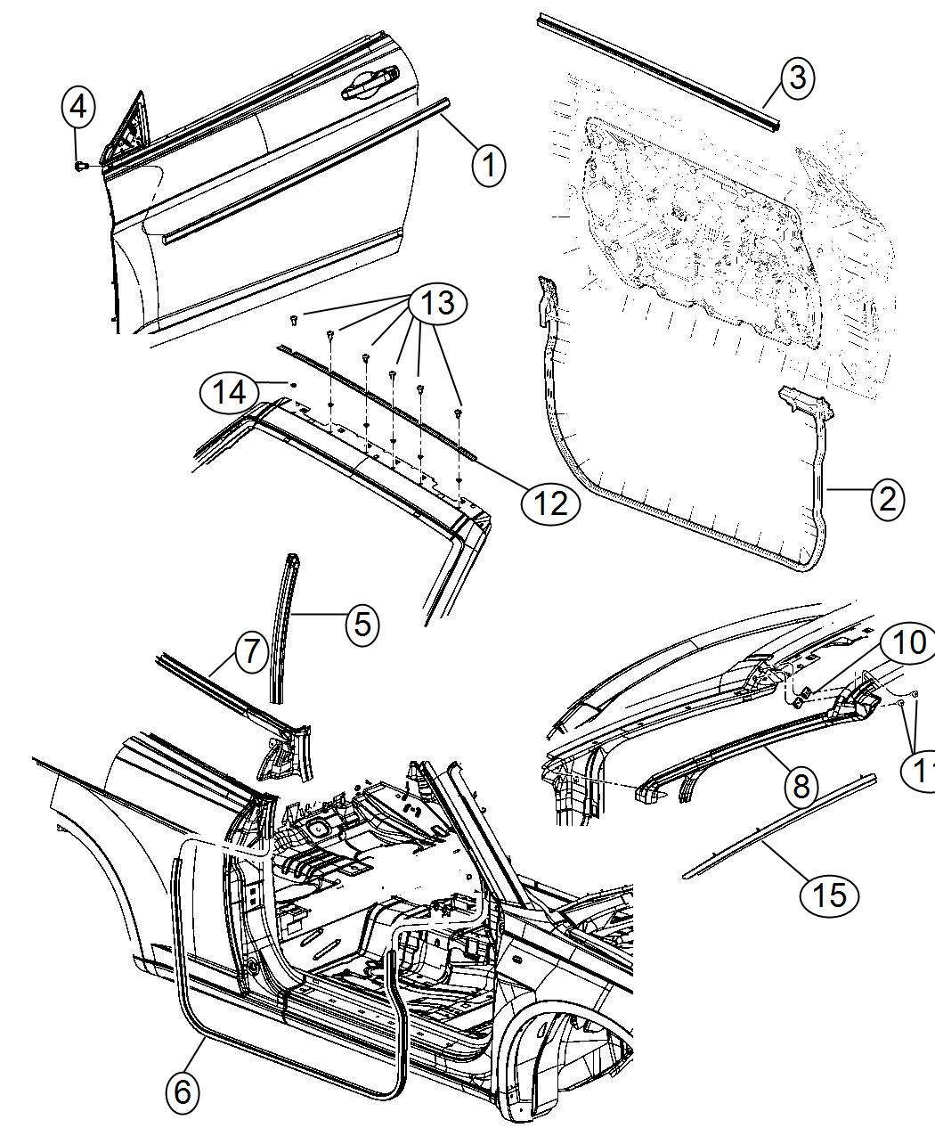 Diagram Weatherstrips, Front Door. for your 2019 Chrysler 300 Touring L  
