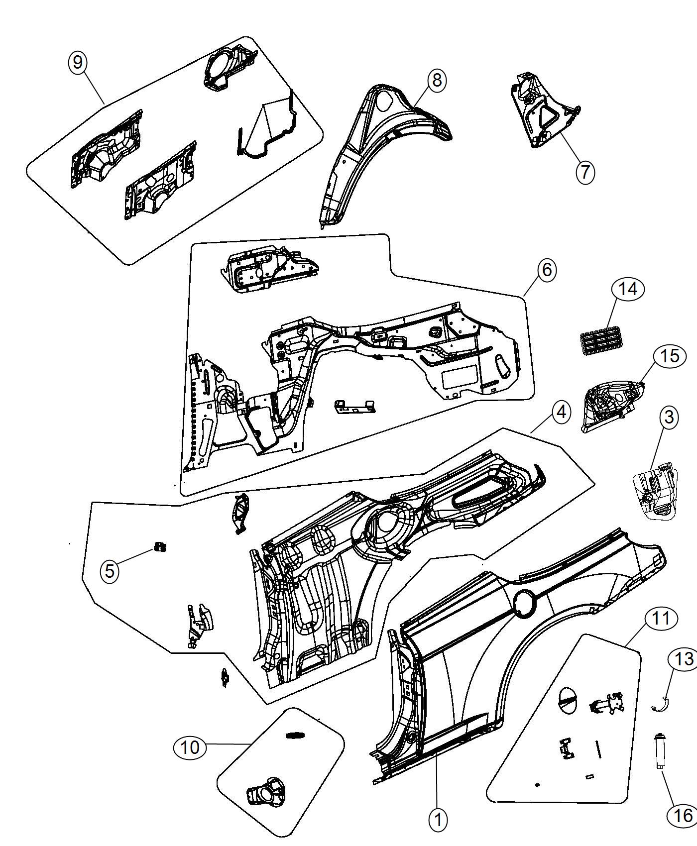 Diagram Quarter Panel - 27-Body. for your Chrysler 200  