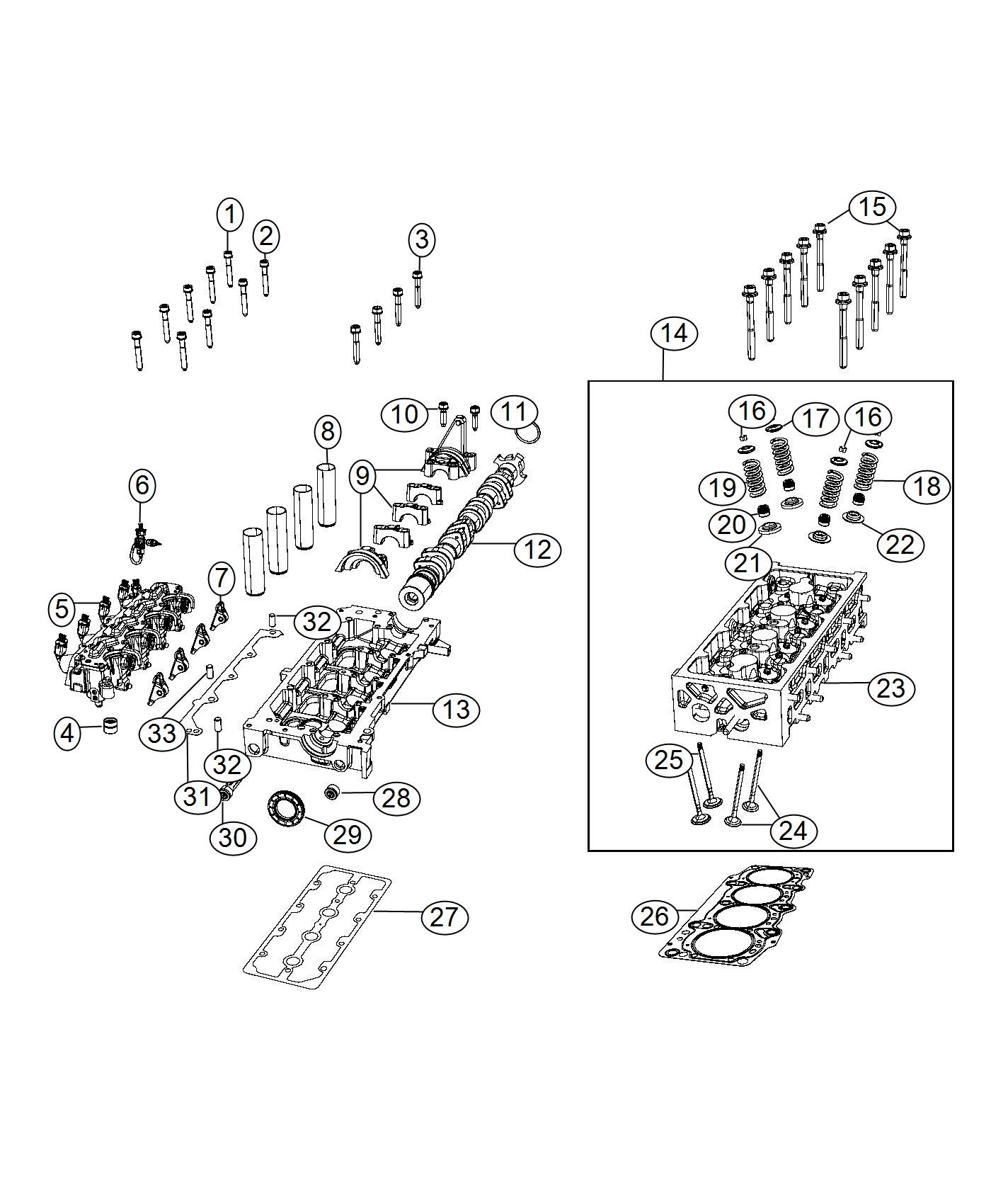 Diagram Cylinder Head 1.4L Turbocharged [1.4L I4 16V MultiAir Turbo Engine]. for your 2013 Fiat 500T   