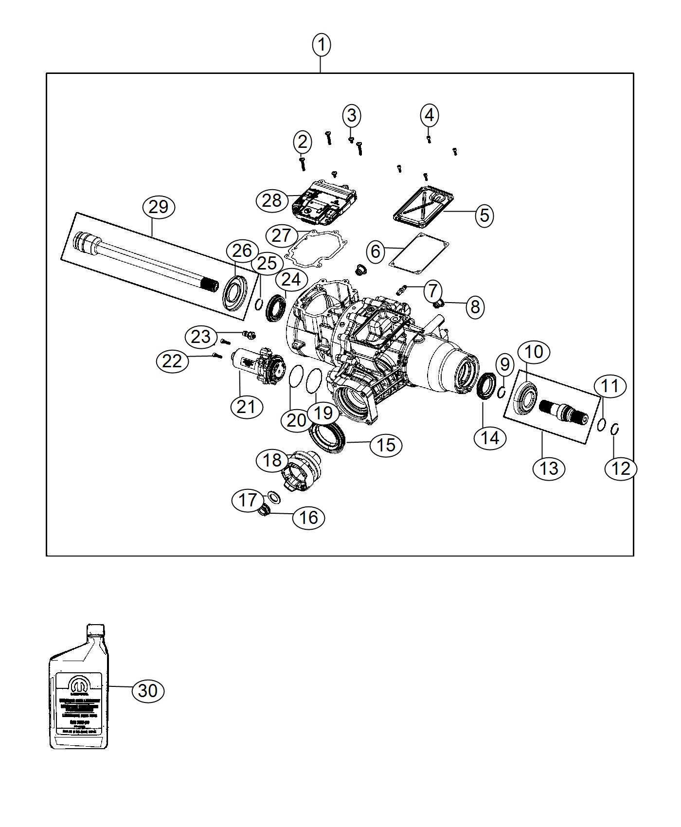 Diagram Housing and Differential With Internal Components With [4WD Two Speed Power Takeoff]. for your Chrysler