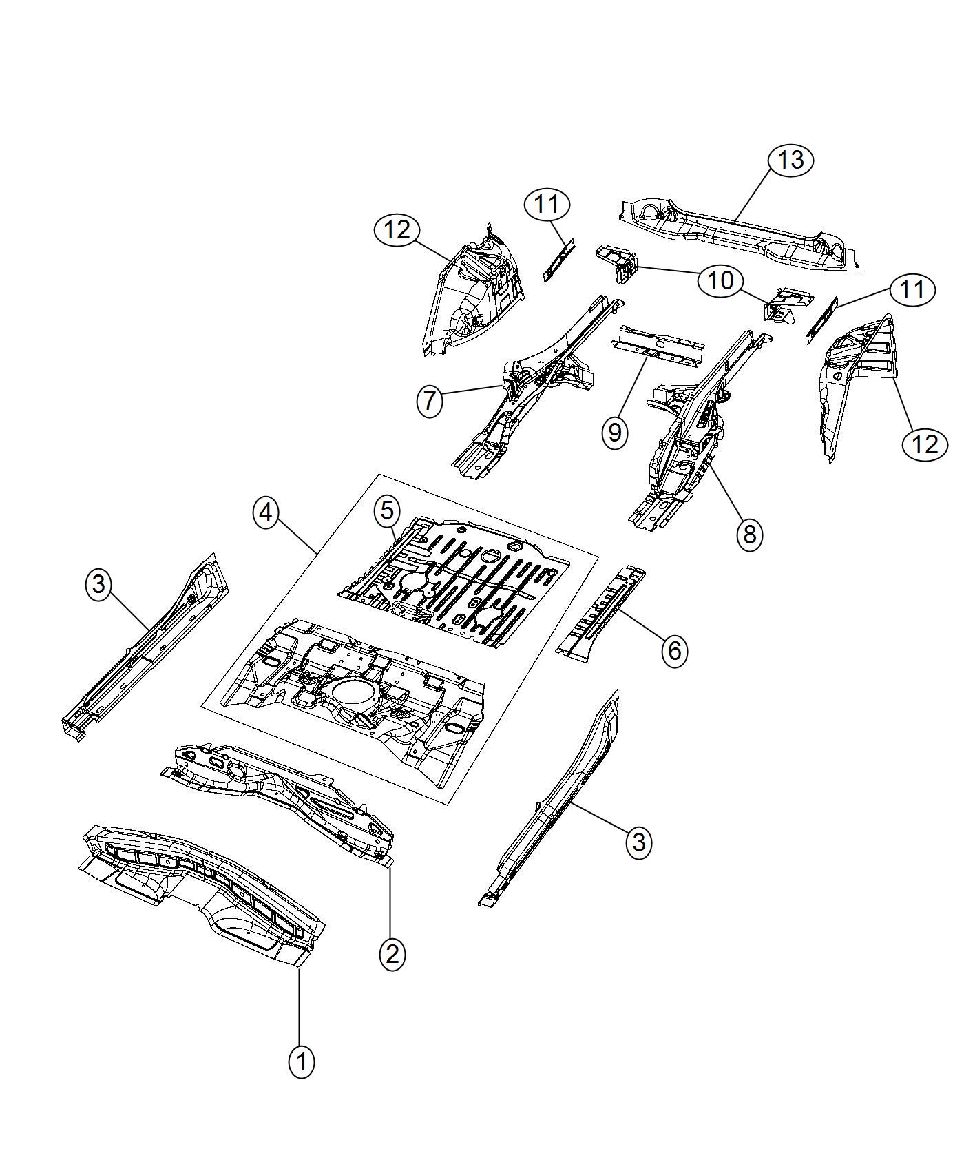 Diagram Floor Pan Rear. for your 2000 Chrysler 300  M 