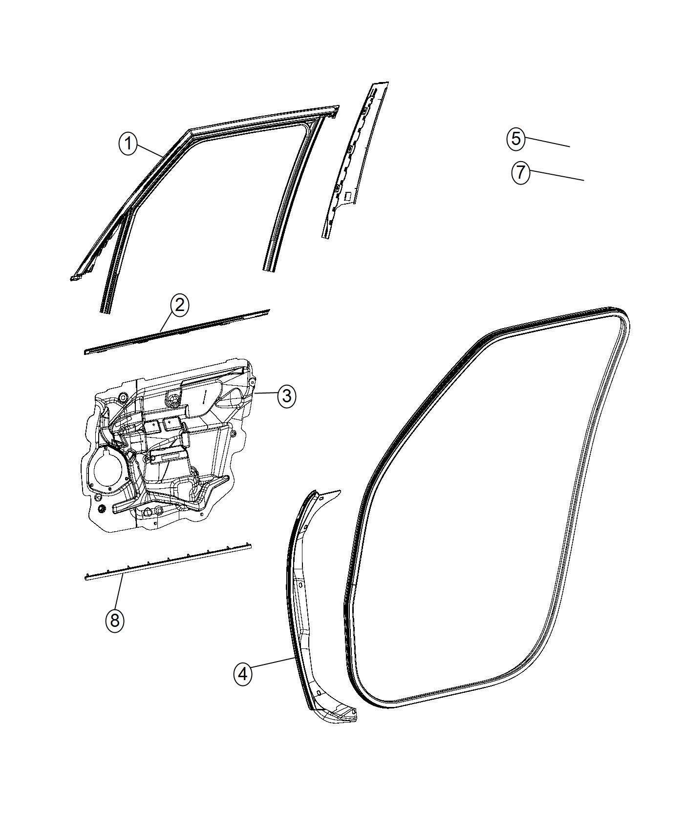 Diagram Weatherstrips, Front Door. for your 1999 Chrysler 300  M 