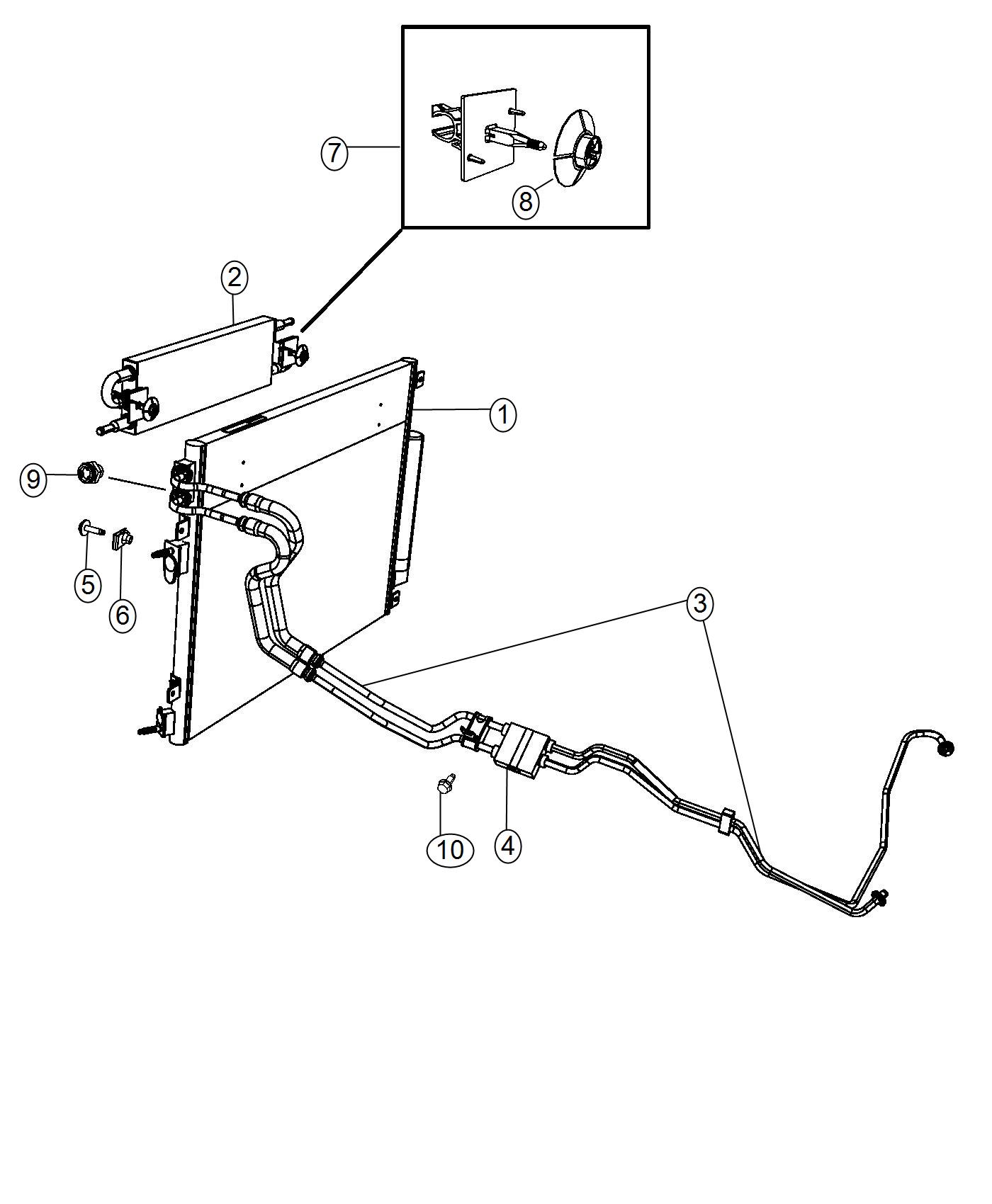 Diagram Transmission Cooler, Power Steering Cooler and Lines. for your Dodge Charger  