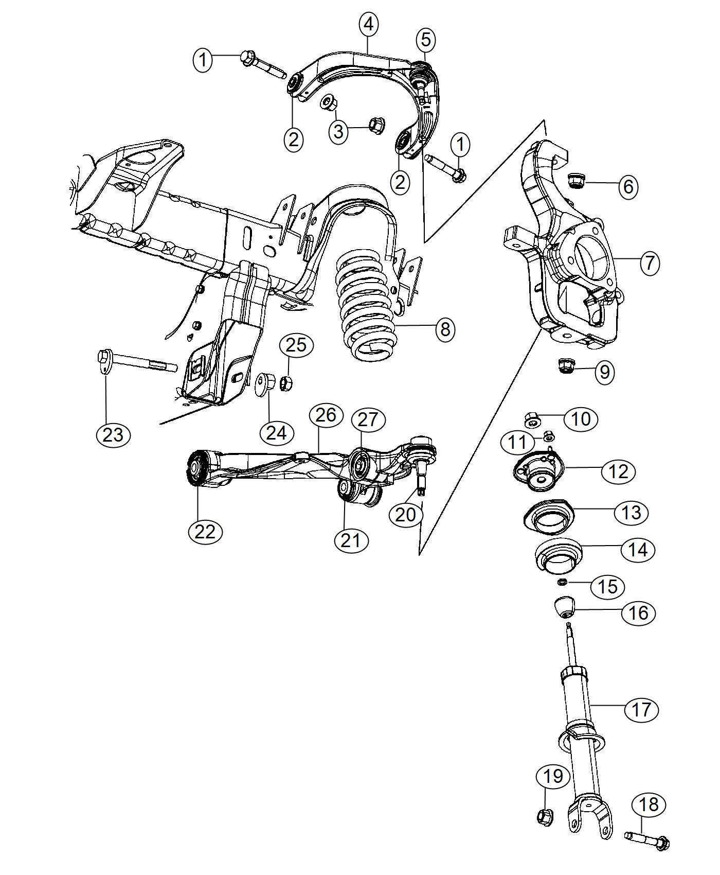 Diagram Control Arms,Springs and Shocks,DR 6. for your 2009 Dodge Avenger   