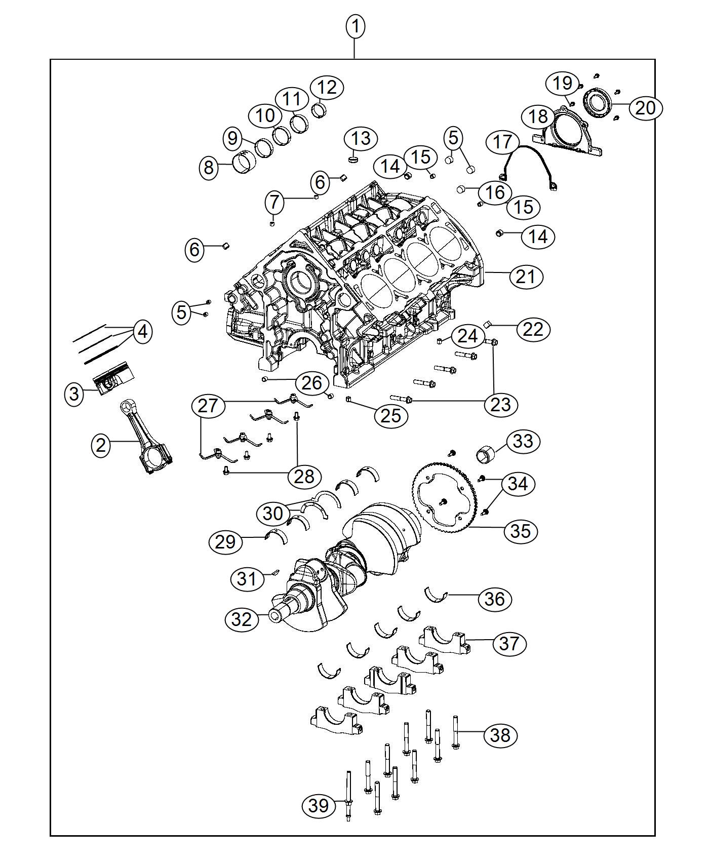 Diagram Engine Cylinder Block And Hardware 6.4L [6.4L V8 HEAVY DUTY HEMI ENGINE]. for your 2022 Dodge Charger   