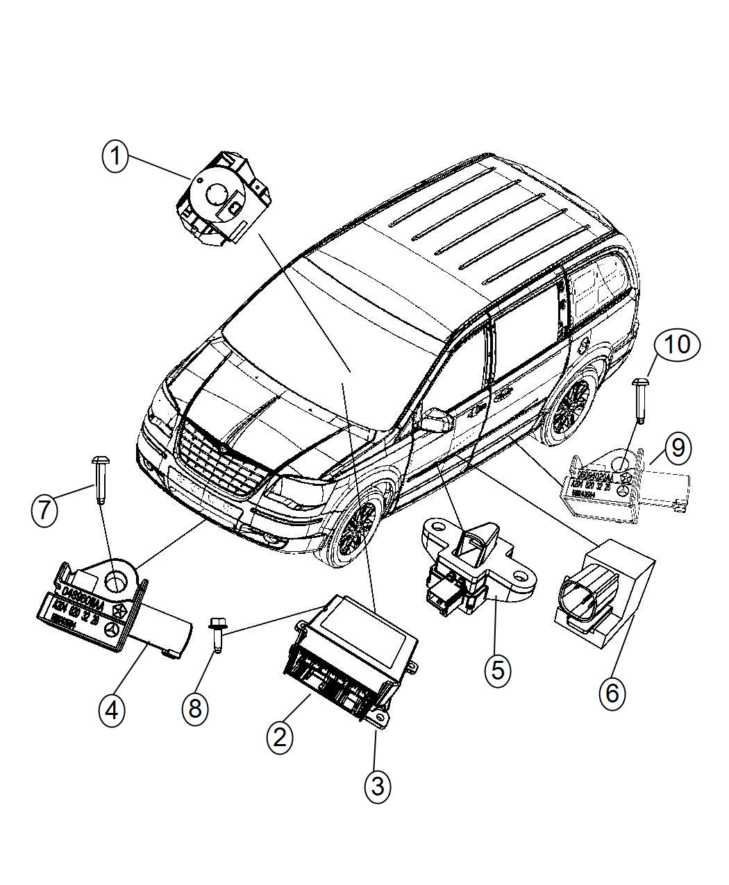 Diagram Air bag Modules , Impact Sensors and Clock Springs. for your Dodge