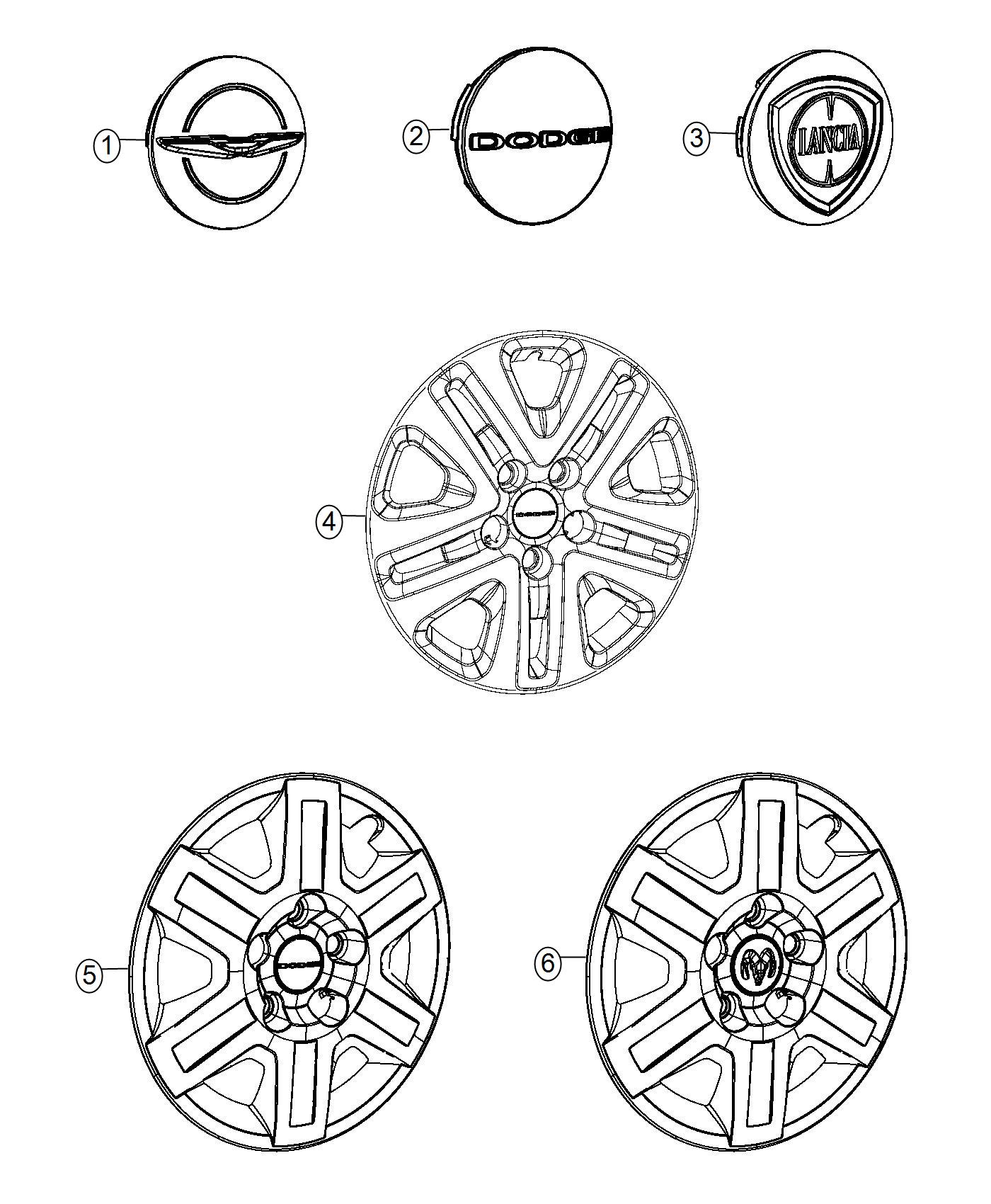 Diagram Wheel Covers and Center Caps. for your Fiat