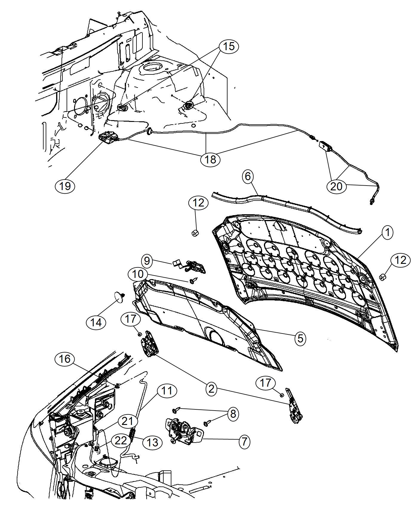 Hood and Related Parts. Diagram