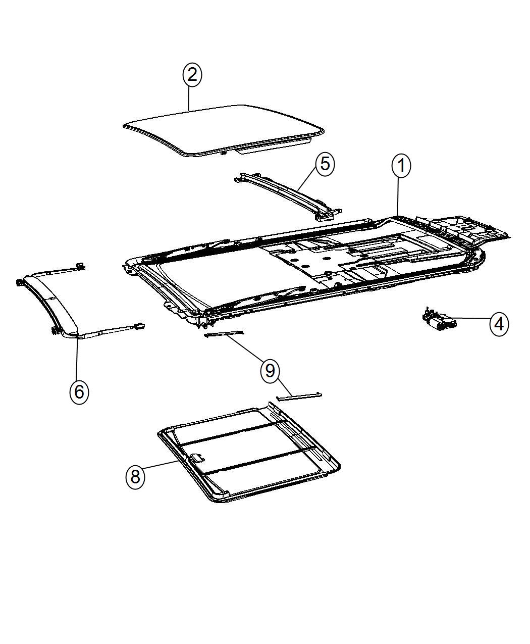 Diagram Sunroof Glass and Component Parts. for your Dodge Grand Caravan  