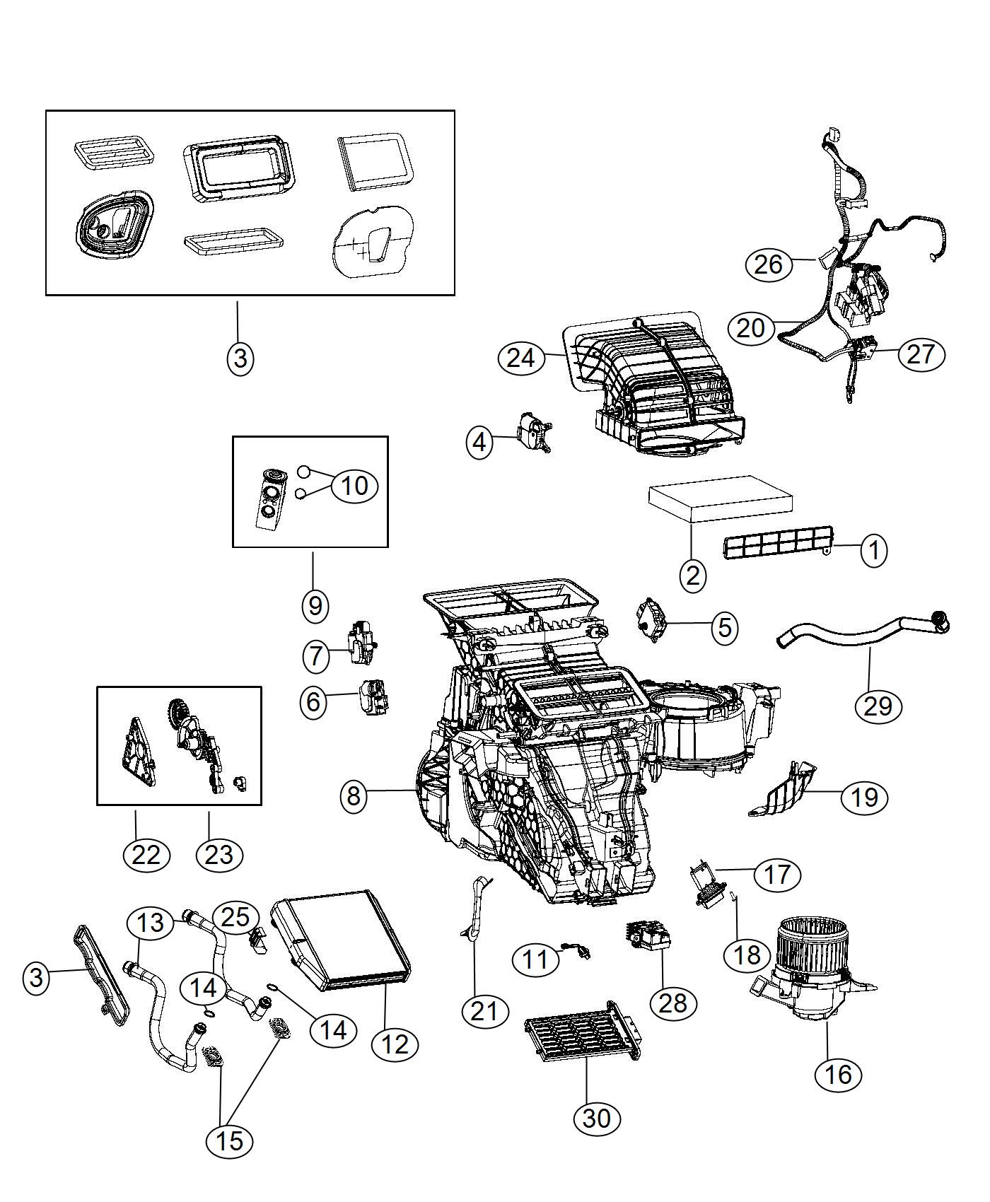 A/C and Heater Unit Serviceable Components. Diagram