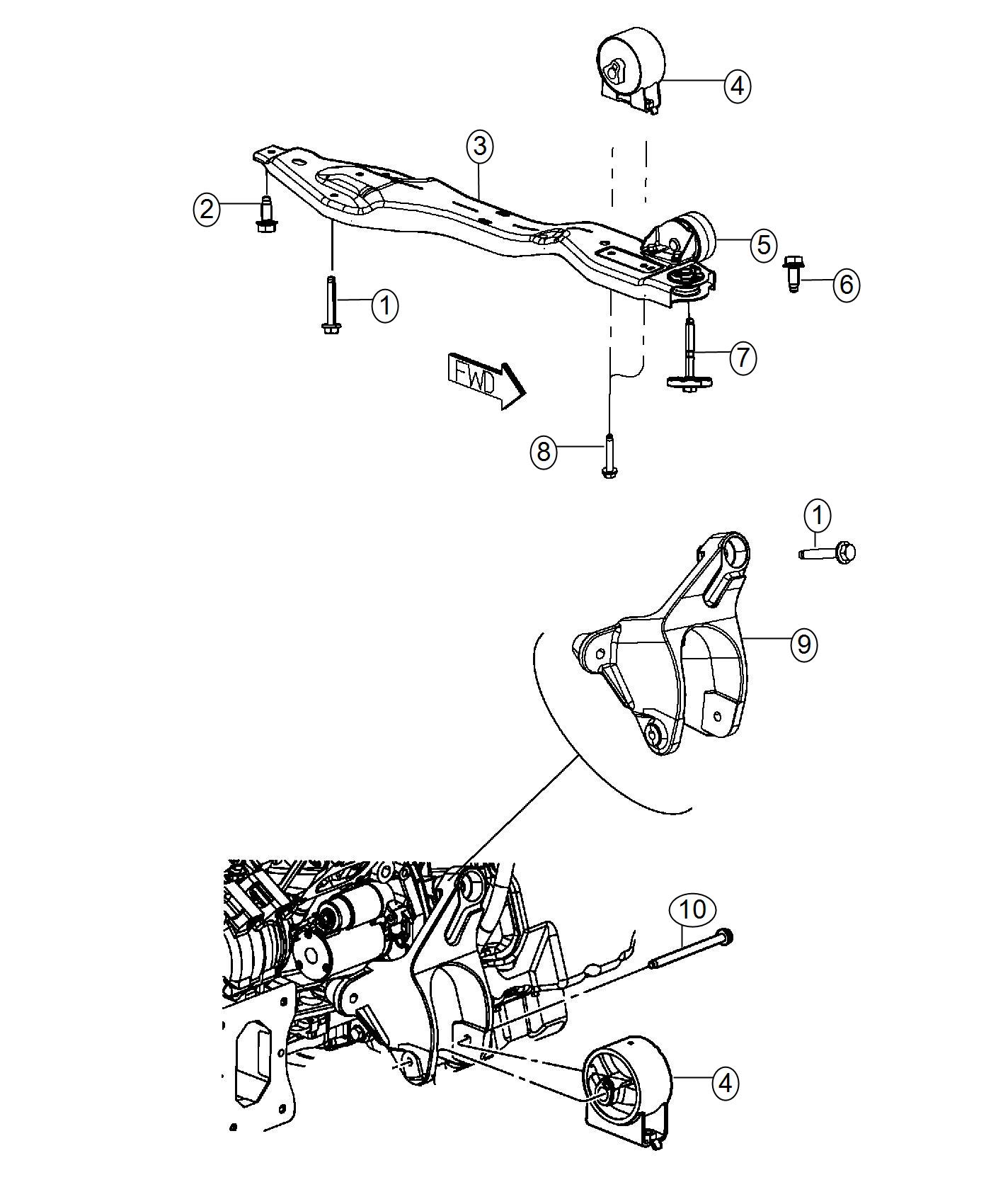 Diagram Engine Mounting Front FWD 3.6L [3.6L V6 24V VVT Engine]. for your 2014 Dodge Grand Caravan   