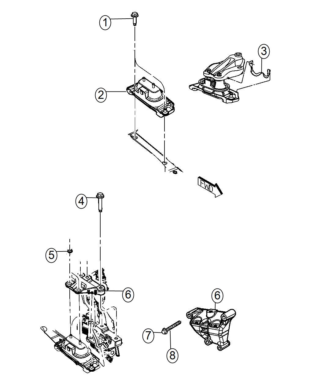 Diagram Engine Mounting Right Side FWD 3.6L [3.6L V6 24V VVT Engine]. for your 2003 Dodge Grand Caravan   