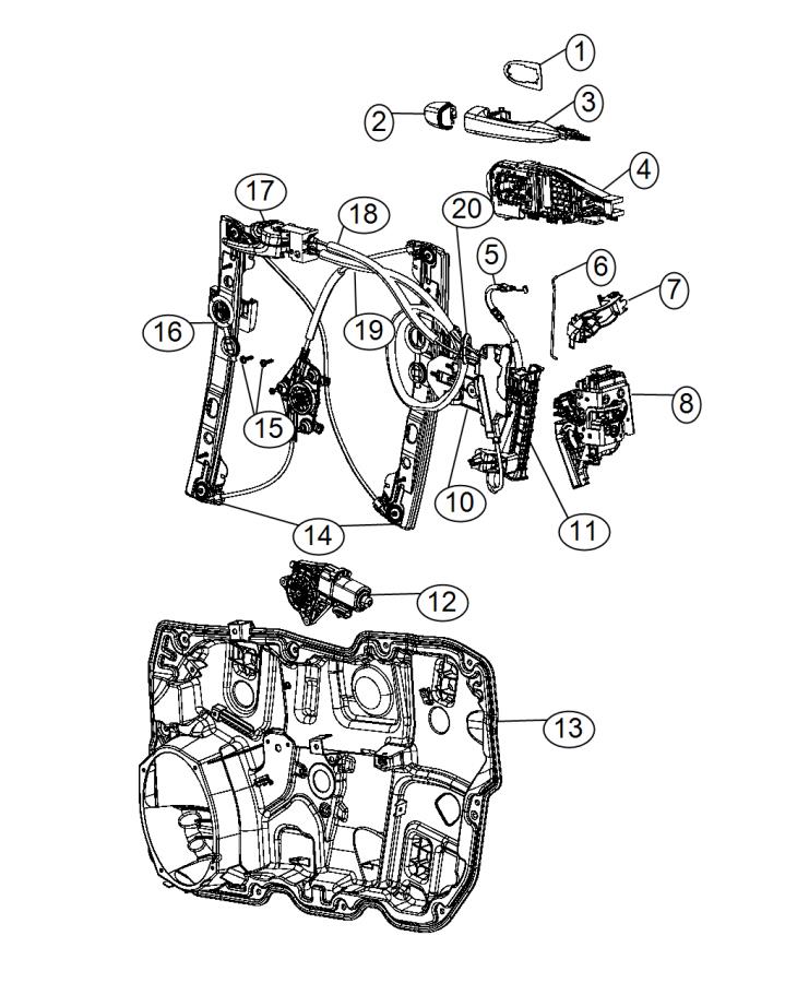 Diagram Front Door, Hardware Components. for your 2016 Dodge Challenger   