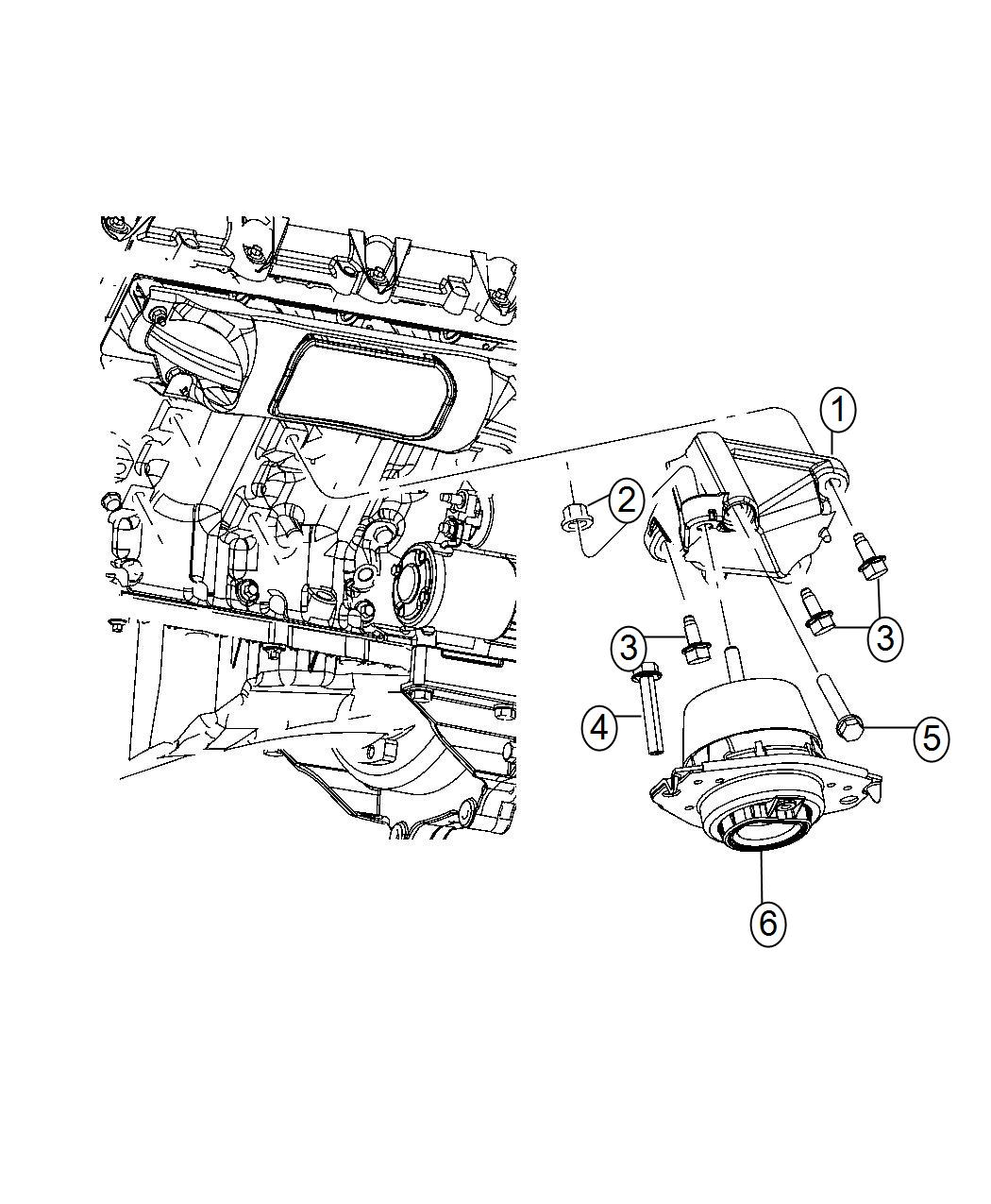 Diagram Engine Mounting Left Side RWD/2WD 5.7L [5.7L V8 HEMI MDS VVT Engine]. for your Dodge