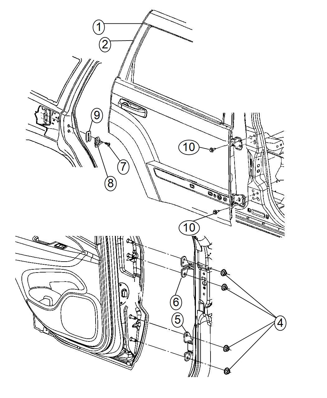 Diagram Rear Door, Shell and Hinges. for your Dodge Durango  