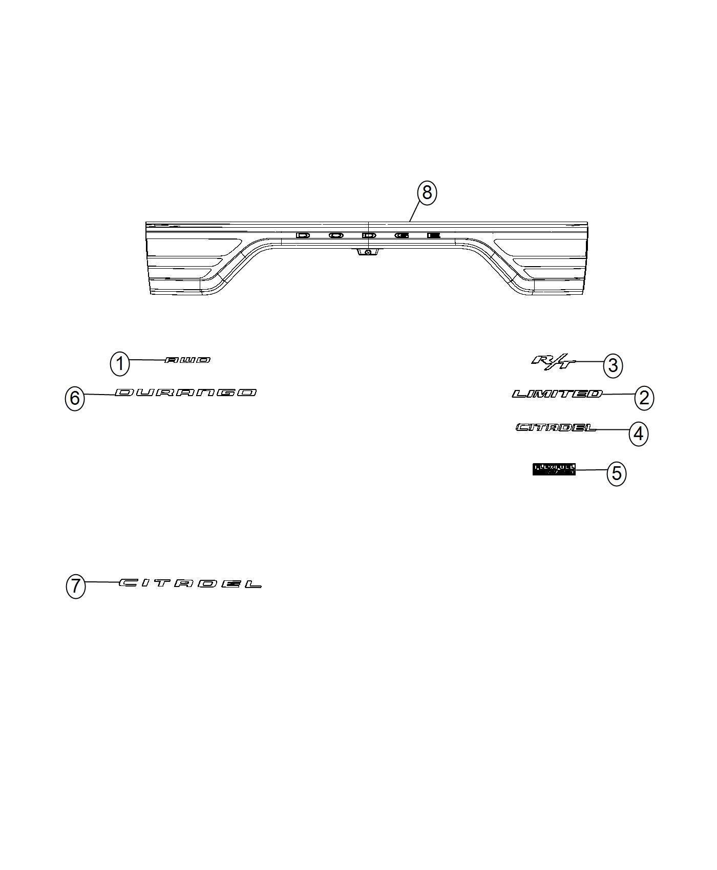 Diagram Nameplates, Emblems and Medallions. for your Dodge Journey  