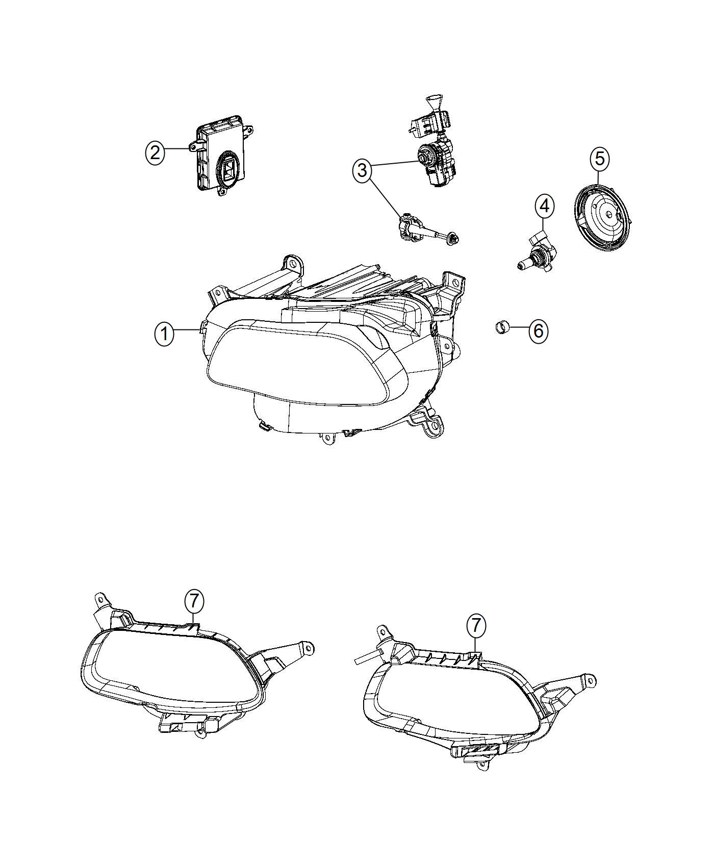 Diagram Lamps, Front Headlamp. for your Jeep