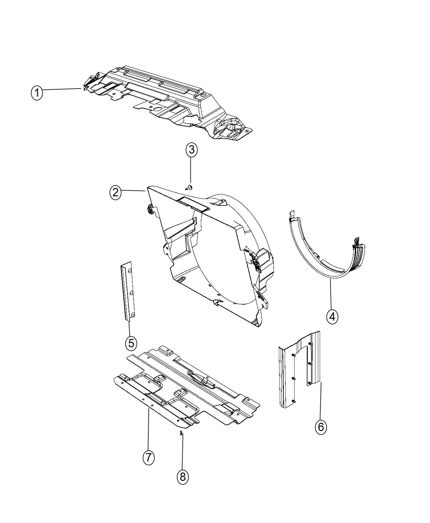 Diagram Radiator Seals, Shields, Shrouds, and Baffles. for your 2013 Ram 3500  ST CREW CAB 