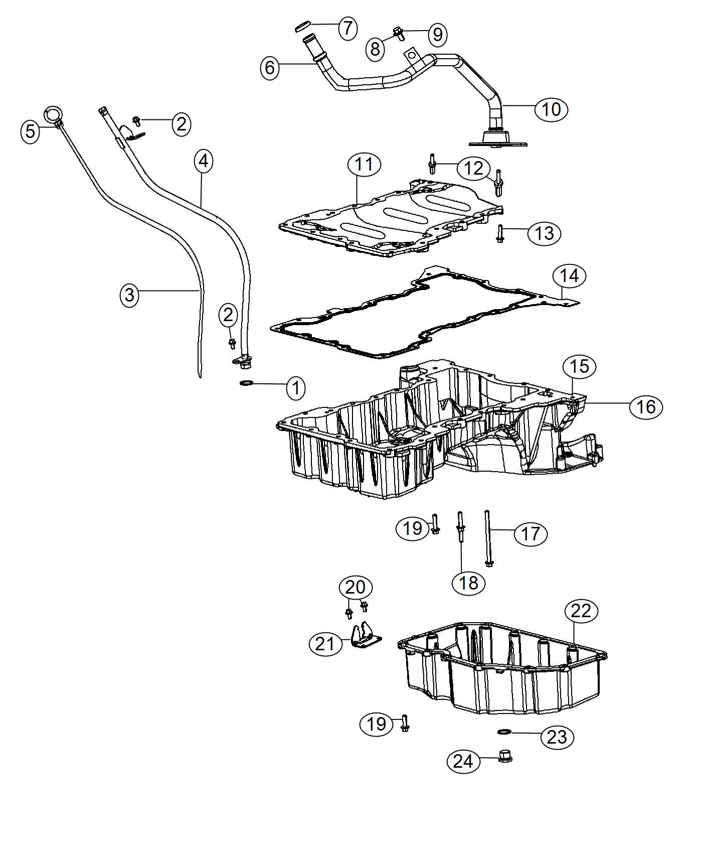 Diagram Engine Oil Pan, Engine Oil Level Indicator And Related Parts 3.0L Diesel [3.0L V6 Turbo Diesel Engine]. for your 1999 Chrysler 300  M 