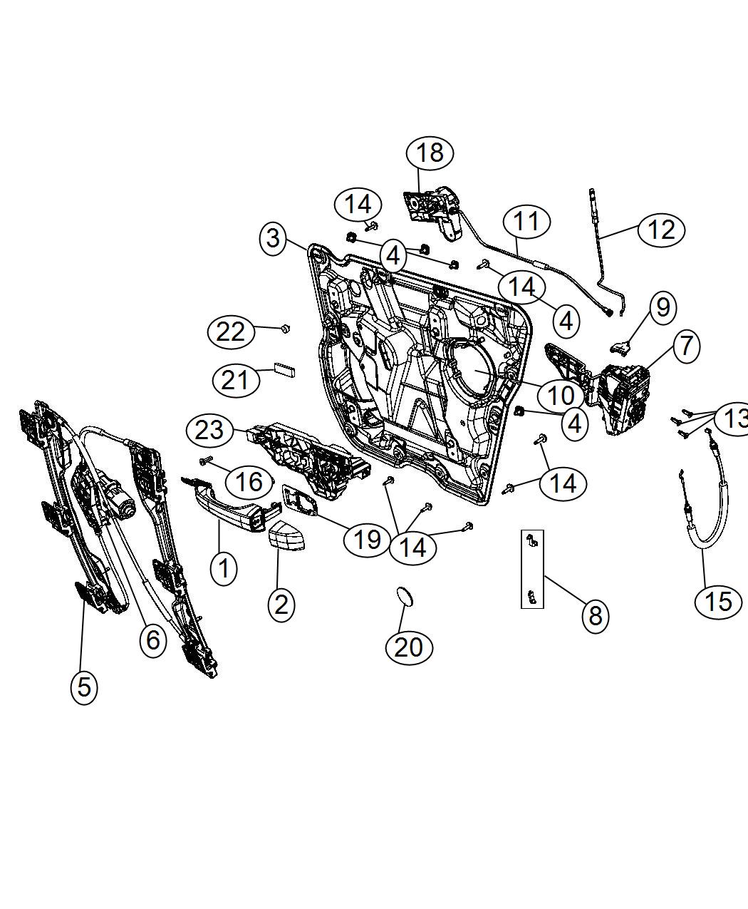 Diagram Rear Door, Hardware Components. for your Dodge