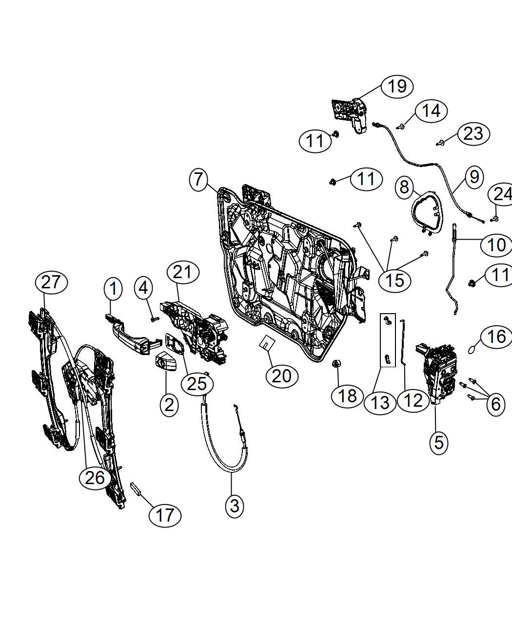 Diagram Front Door, Hardware Components. for your 2002 Chrysler 300  M 