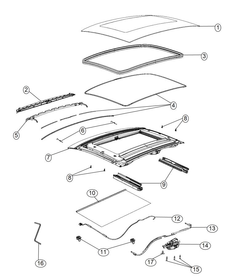 Diagram Sunroof and Component Parts [Power Sunroof]. for your 2021 Fiat 500X   