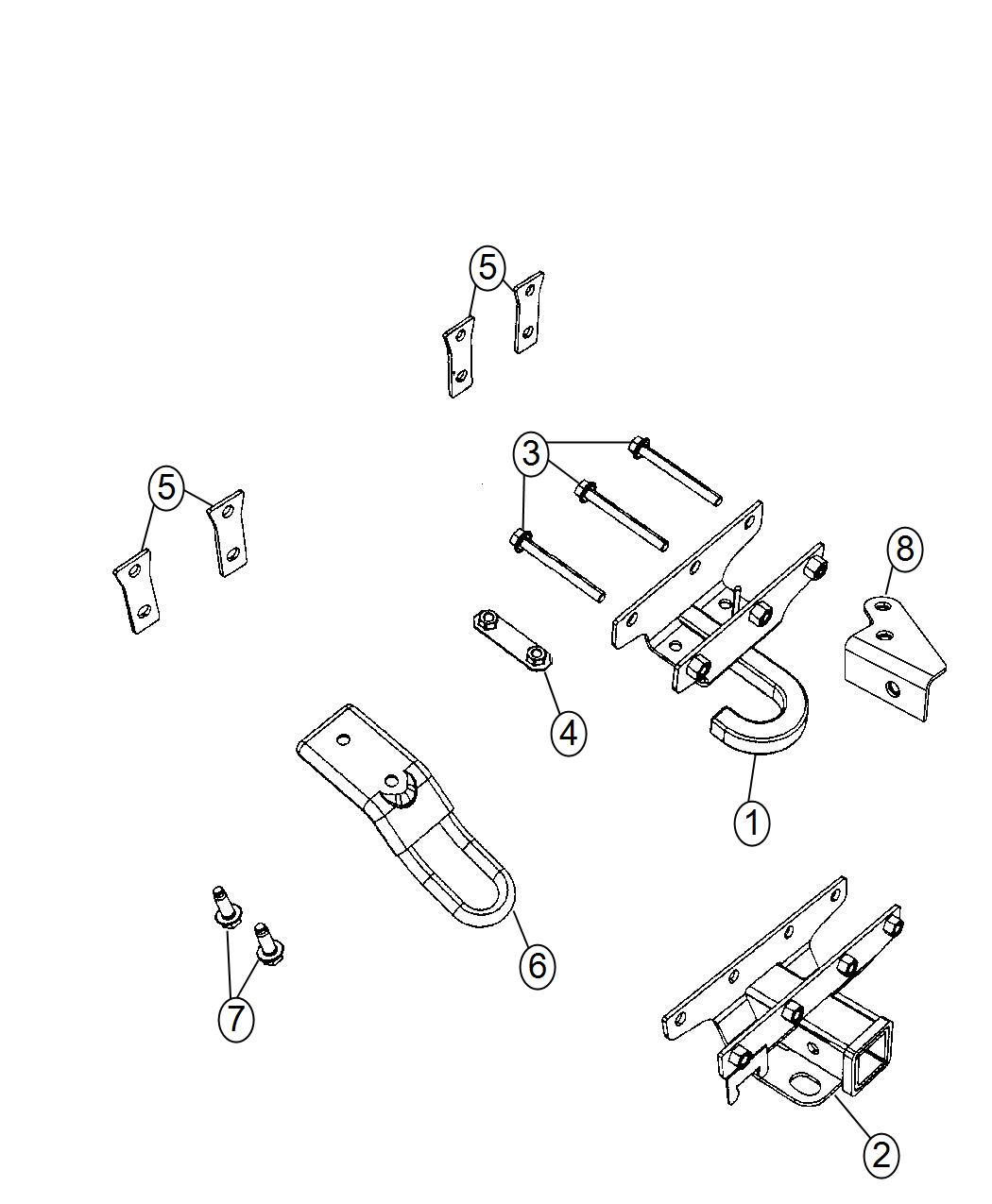 Tow Hooks and Hitches, Rear. Diagram