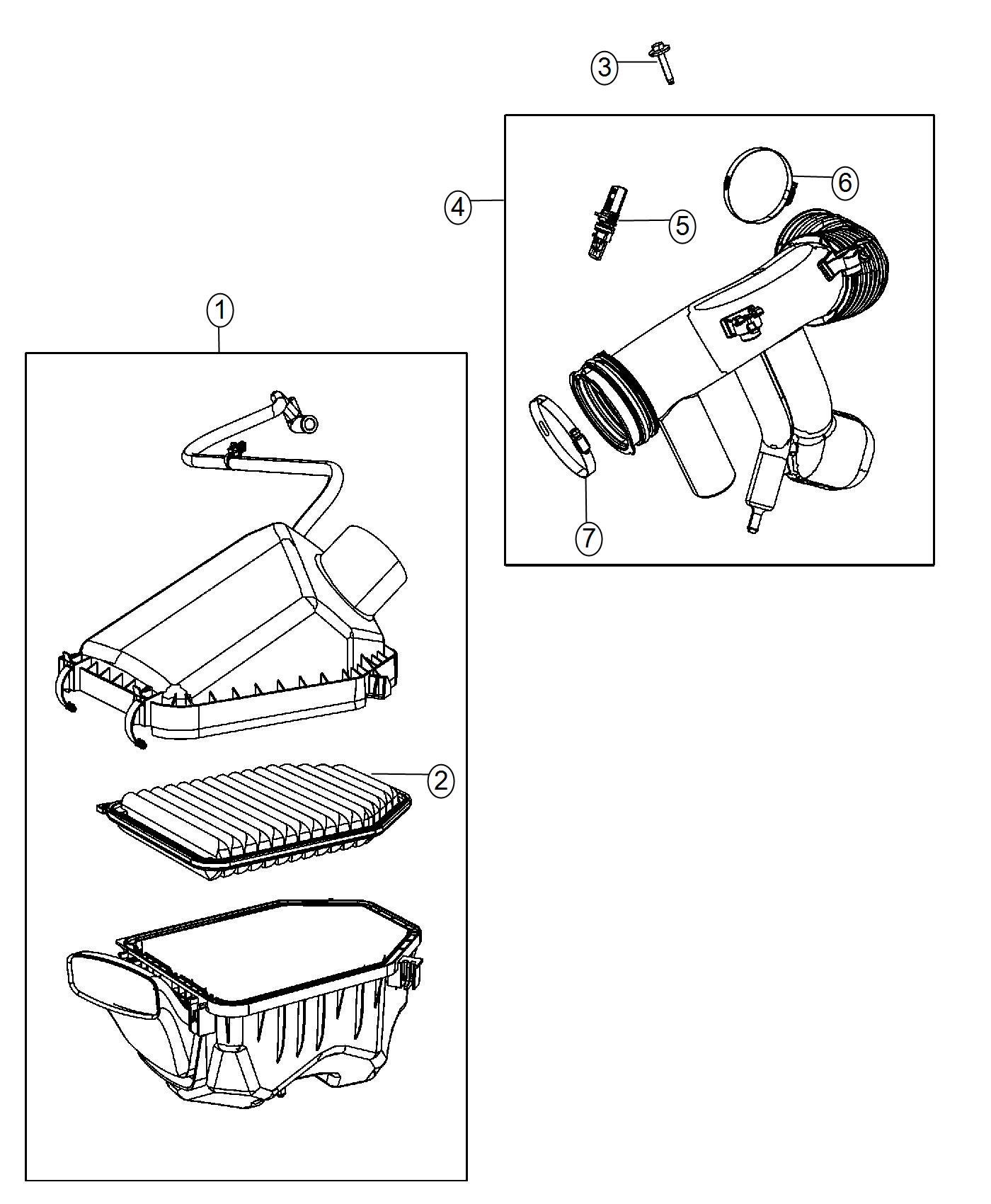 Diagram Air Cleaner. for your 2014 Jeep Wrangler 3.6L V6 M/T 4X4 Unlimited Sport 