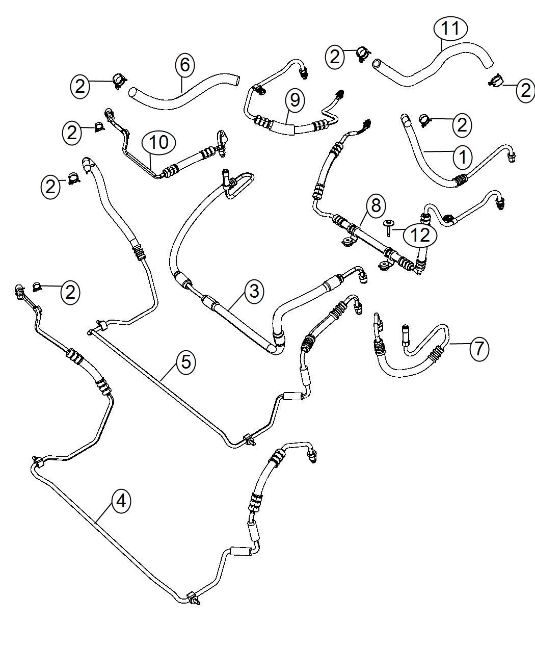 Diagram Hoses, Power Steering. for your Jeep