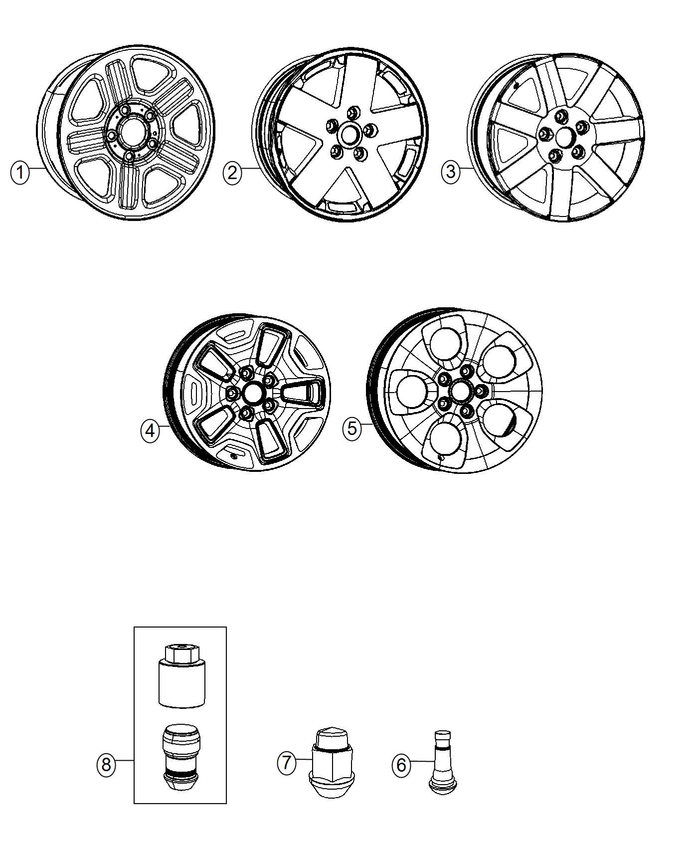 Diagram Wheels and Hardware. for your 2022 Jeep Renegade   