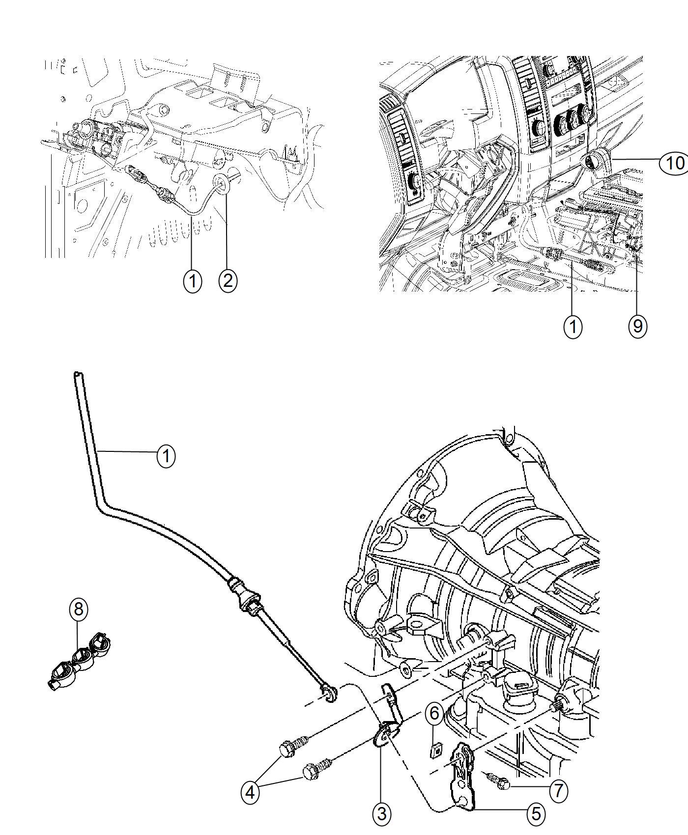 Diagram Gearshift Lever, Cable and Bracket. for your 2014 Ram 2500   