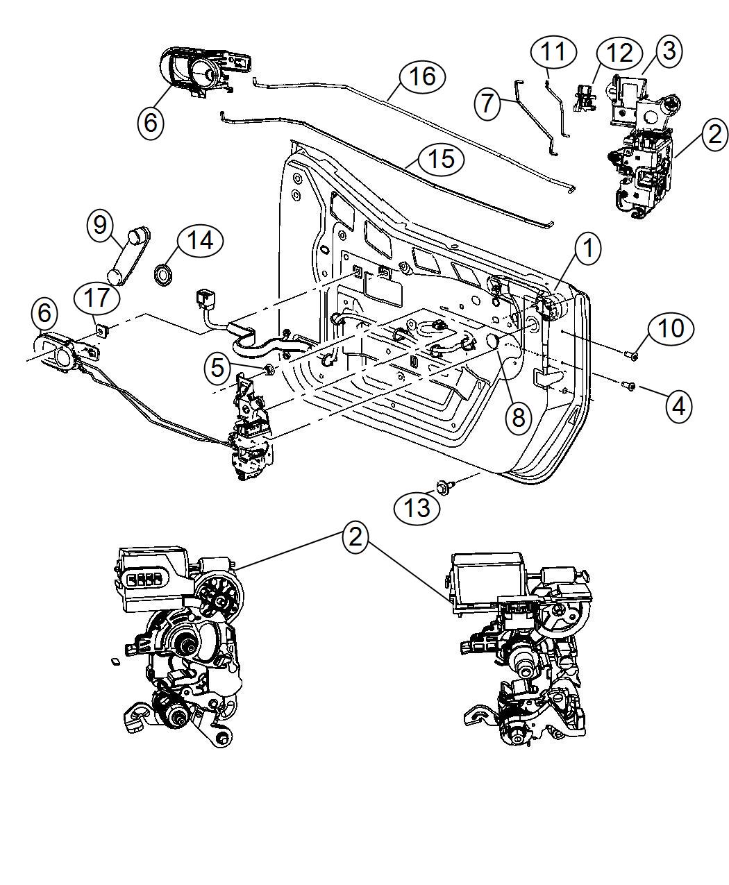 Diagram Front Door, Hardware Components, Half Door. for your Jeep Wrangler  