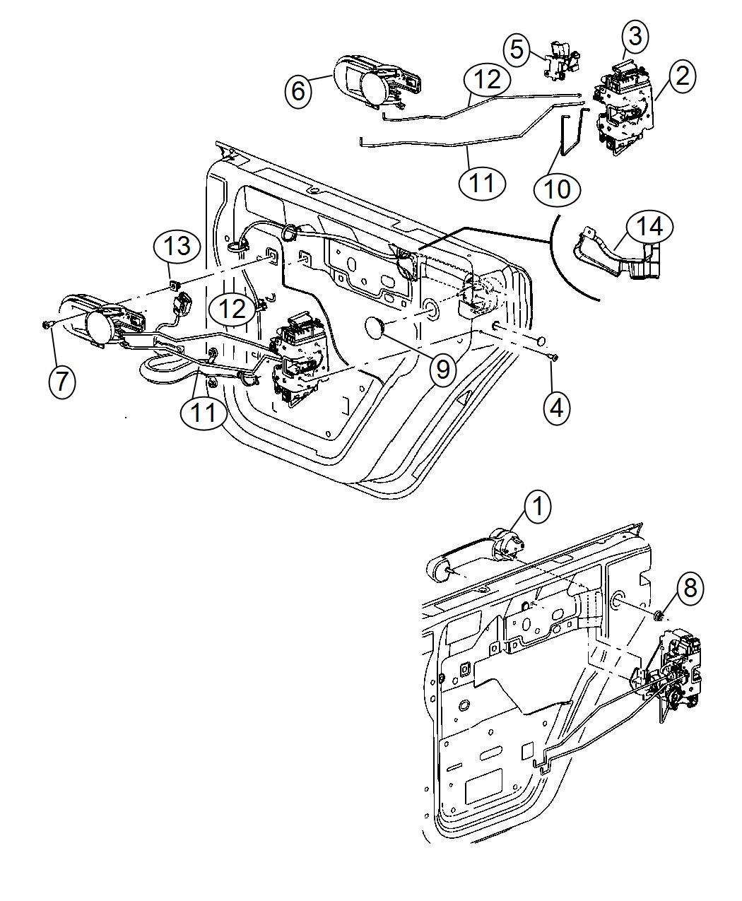 Diagram Rear Door, Hardware Components, Half Door. for your 2014 Jeep Wrangler 3.6L V6 M/T 4X4 Unlimited Sahara 