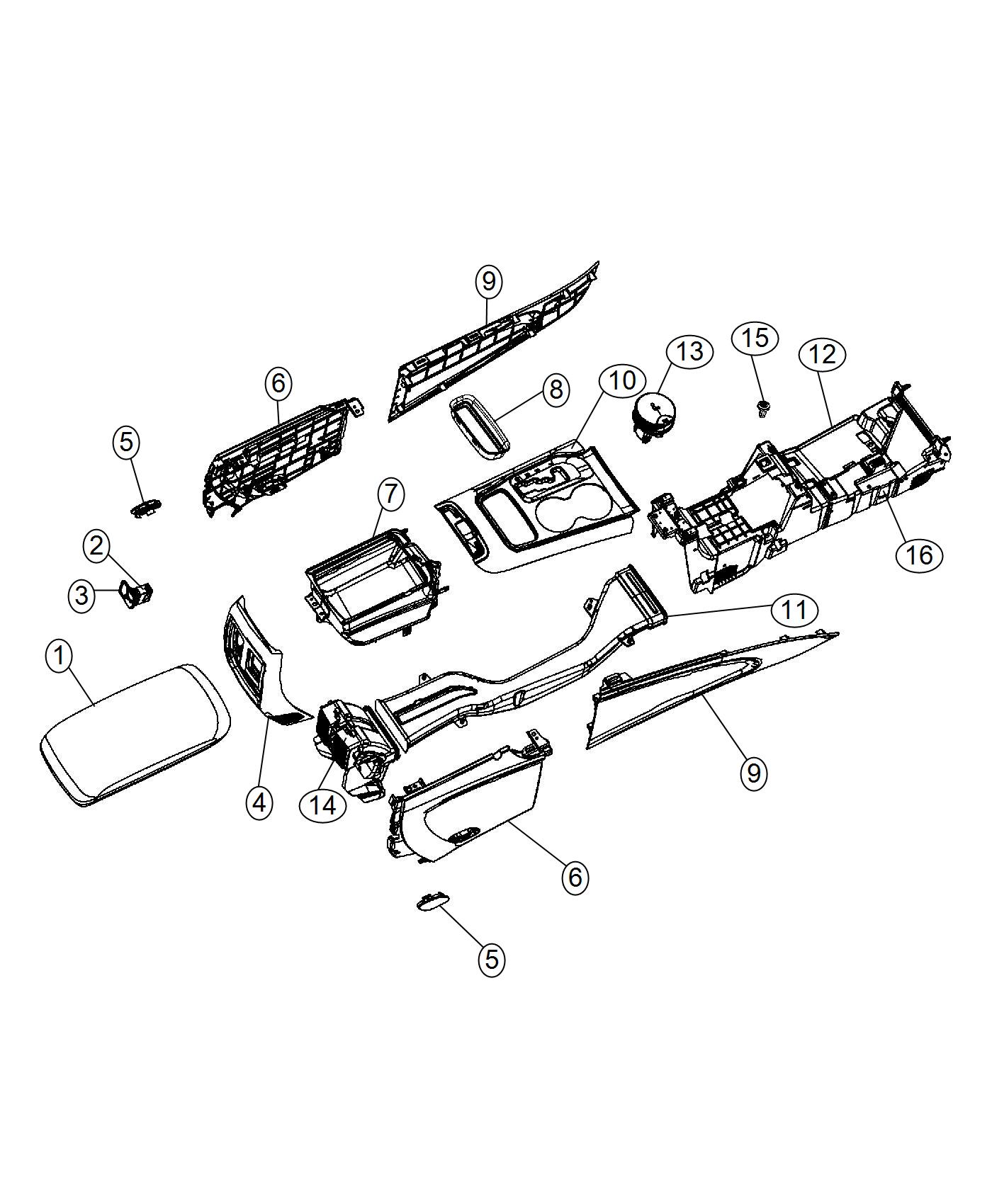 Floor Console Front. Diagram