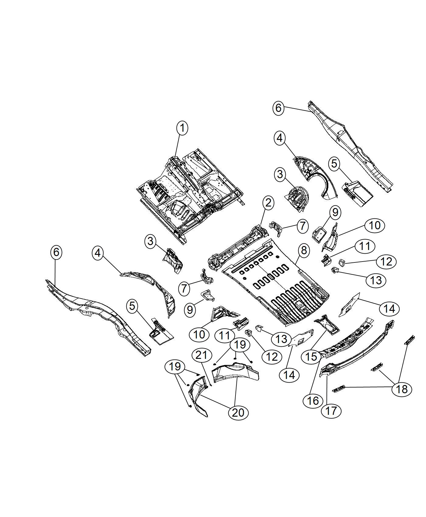 Diagram Center and Rear Floor Pan. for your 2001 Dodge Grand Caravan   