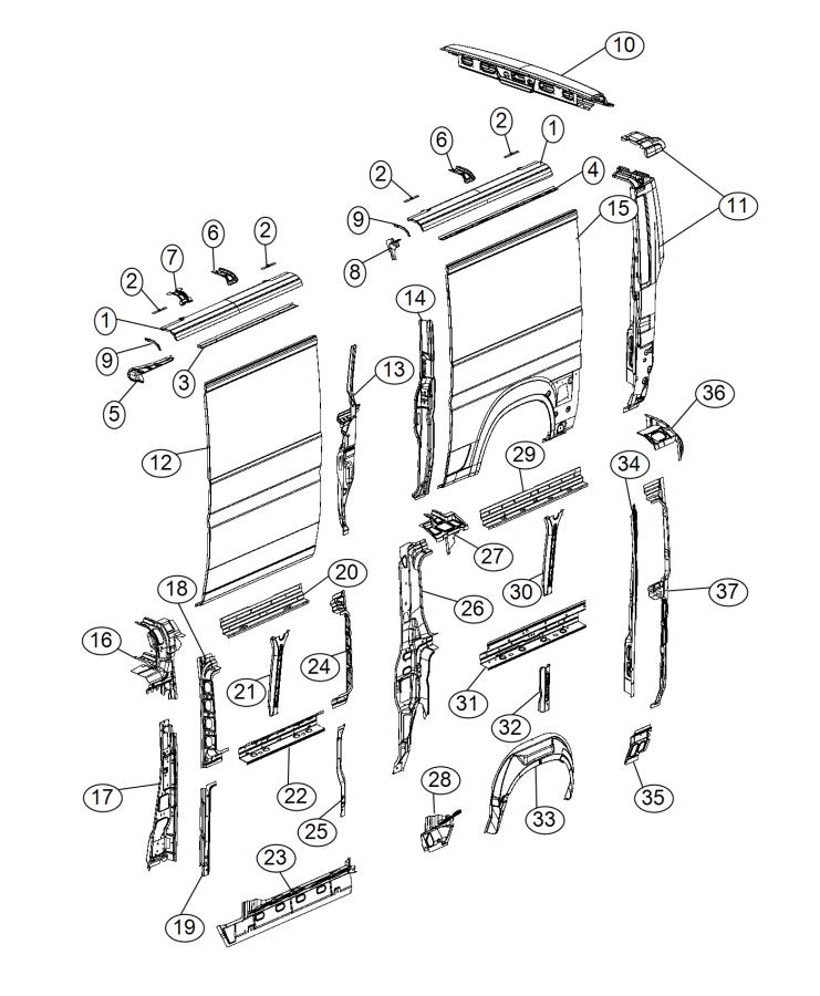 Panels Body Side 136 Wheel Base. Diagram