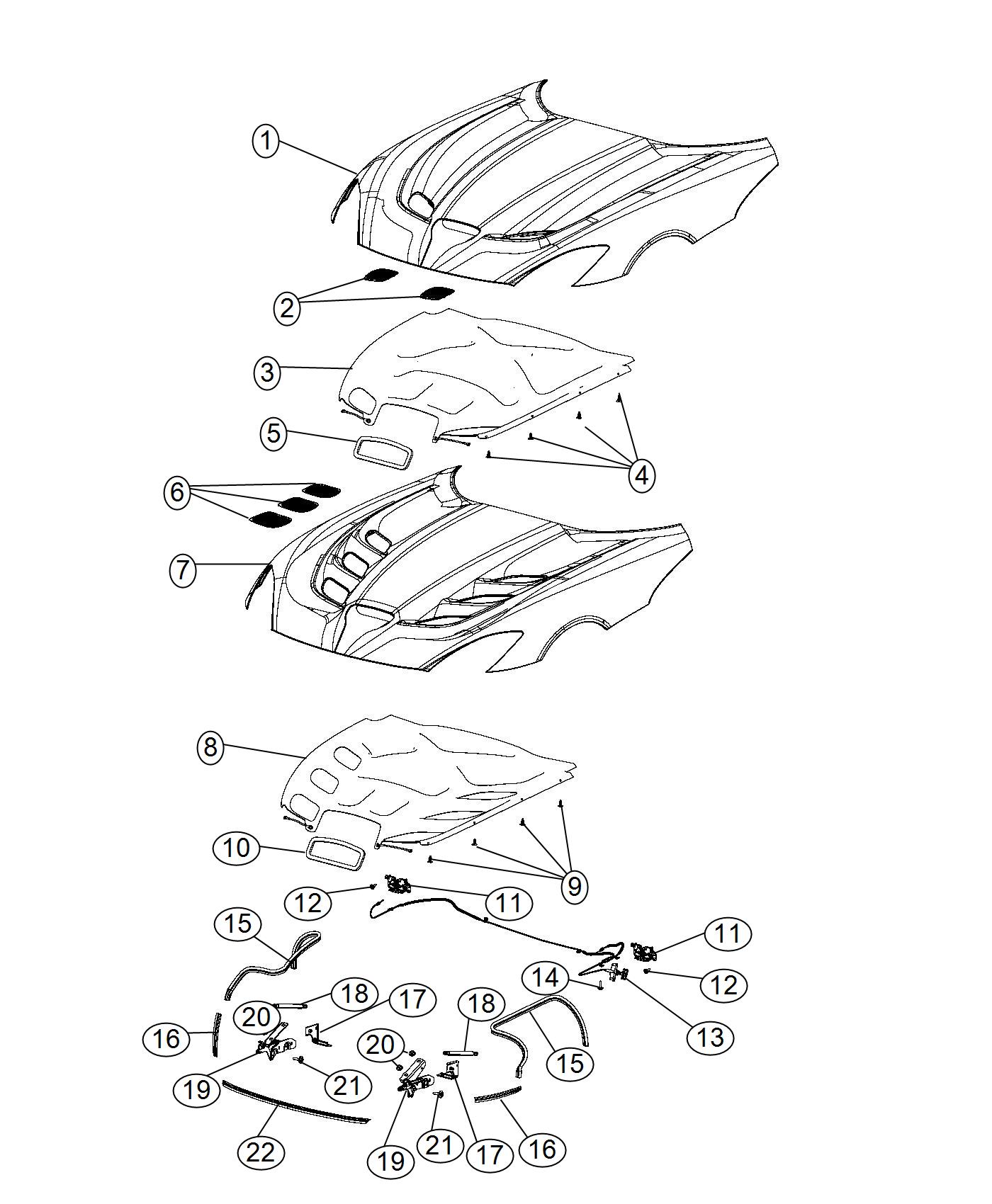 Diagram Hood and Related Parts. for your 1999 Chrysler 300  M 